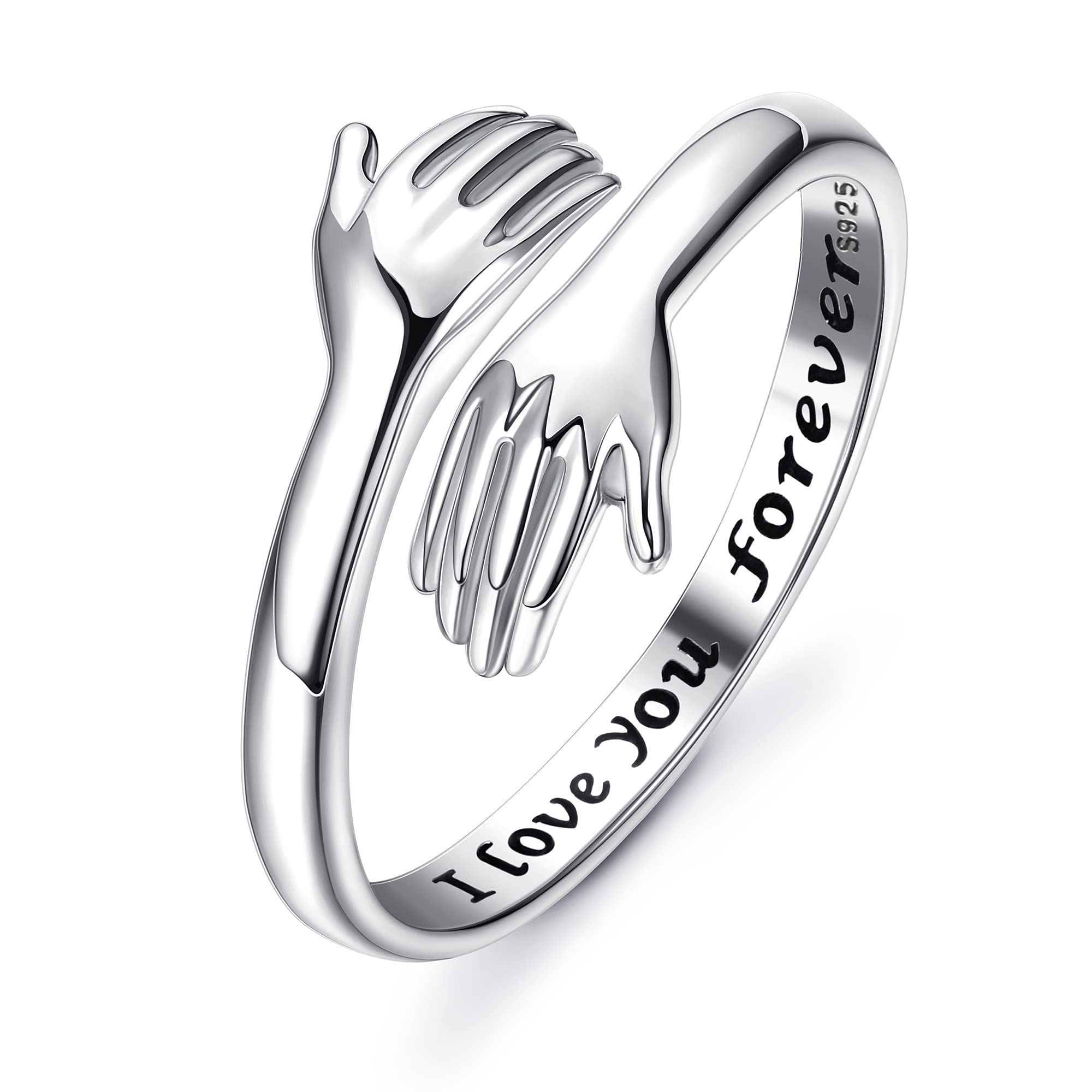 YADOCAYADOCA 925 Sterling Silver Hug Ring for Women Adjustable Hugging Hands Open Love Promise Friendship Ring