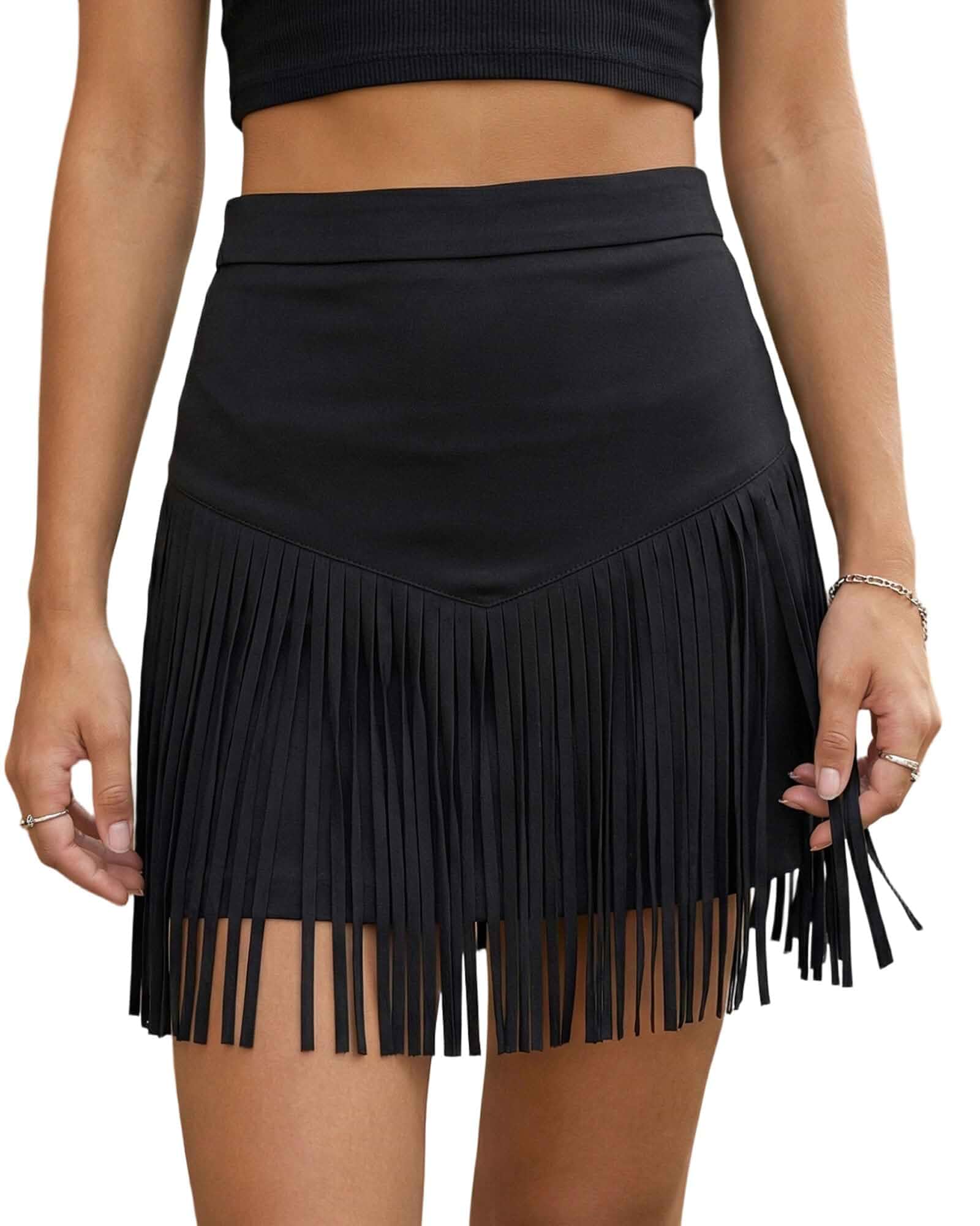 MBZJSDKHLK Women Suede Fringe Mini Skirt Western Cowgirl Skirts Country Concert Outfit