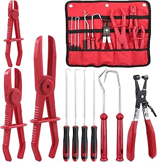 Tanstic 11Pcs Hose Clamp Pliers Set, Including Car Water Pipe Locking Pliers, 6Pcs Hose Removal Hook Set and 3Pc Hose Clamp Fuel Pinch Off Pliers with a Tool Bag for Flexible Hoses Brake Hoses