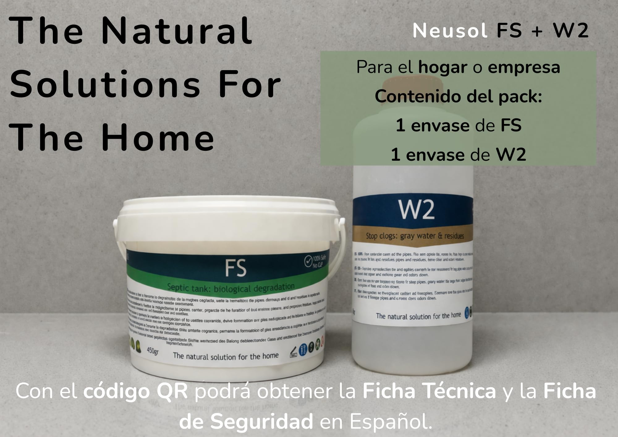 FS + W2 Pack Fosa Séptica Tuberías Olores Bacterias Enzimas | prevención limpieza control de malos olores Doméstico Profesional Sistemas de evacuación Mantenimiento y Choque