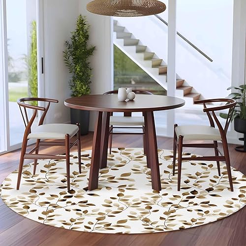 Miniatura 3 de Round Rugs 6ft, Gray Eucalyptus Leaves Non-Slip Area Rugs for Living Room Bedroom Entryway, Summer Botanical Watercolor Retro Washable Carpet Runner