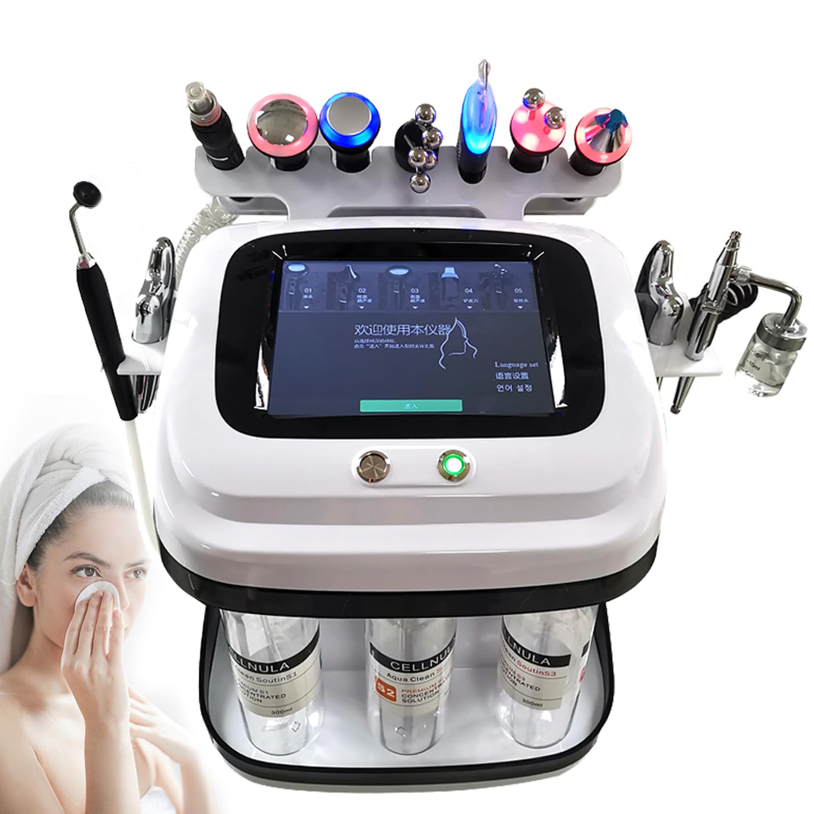 Máquina Facial Profesional 10 En 1 Con Oxígeno E Hidrógeno,Con Pantalla De 8 Pulgadas,Que Limpia E Hidrata La Piel Y Promueve La Absorción De Nutrientes,Ideal Para El Hogar Y Salón De Belleza