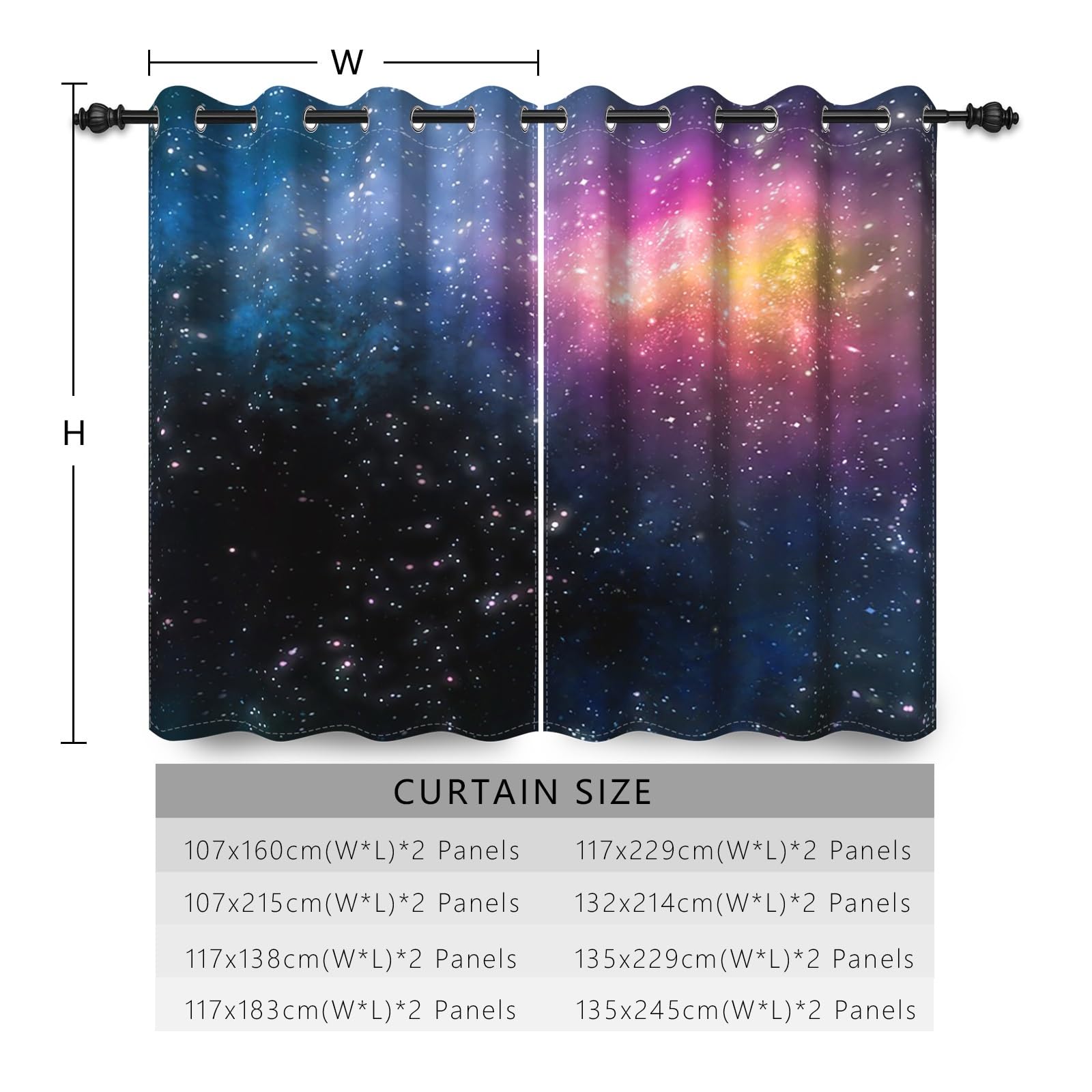 132x214cm Tenda con occhielli Galaxy per la camera dei bambini Spazio Nebulosa Sognante Cielo stellato Divisori termici Tende oscuranti per finestre Sala giochi Soggiorno,2 pannello