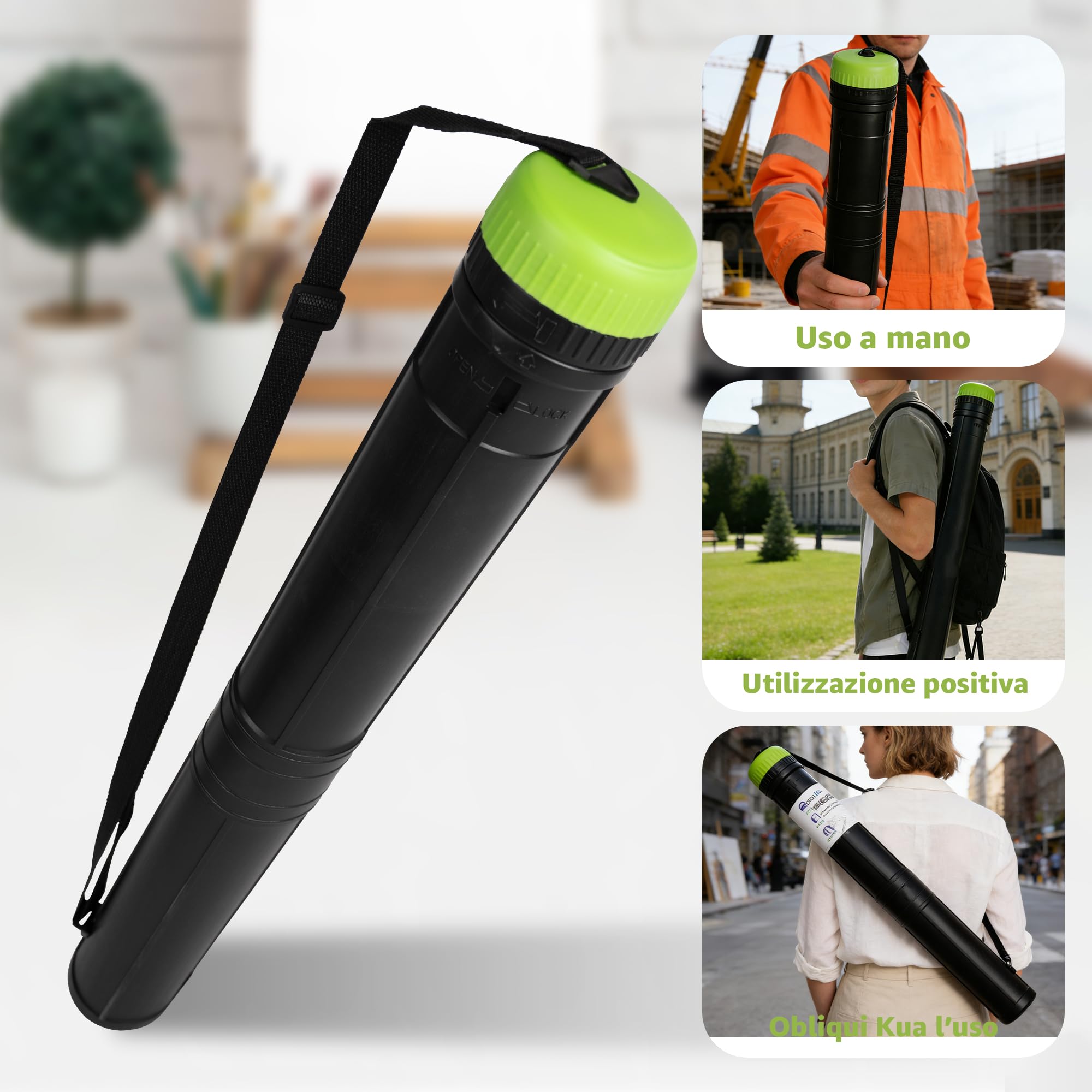 Pryma Tubo Portadisegni Estendibile 8,5x78/130 cm – Portadocumenti Rigido con Tappo a Vite e Sistema di Blocco – Custodia per Disegni, Poster e Mappe