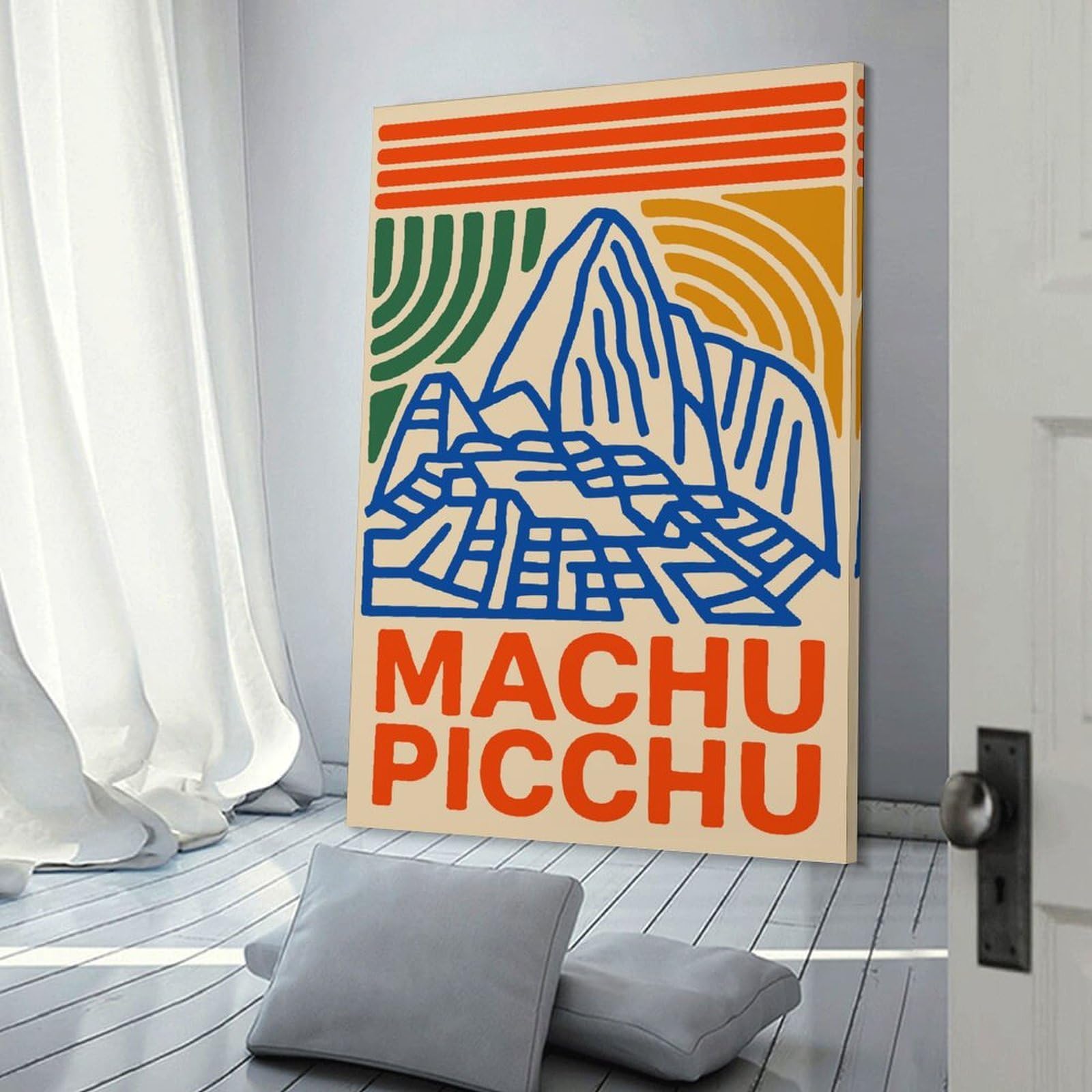 Junmoney Machu Picchu Illustration Hanging Wall Art, 24x36inch(60x90cm), for Gallery Wall Decor And Room Displays, Home Wall Art for Statement Displays