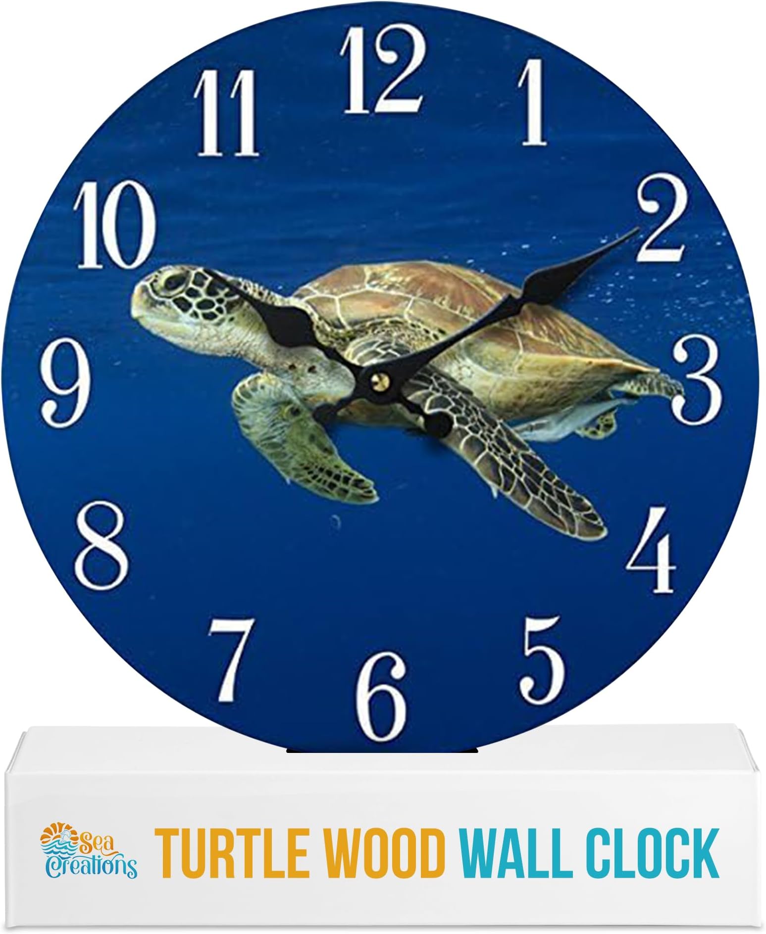 Wooden Wall Clock - Coastal, Nautical, and Beach Themed | Decorative and Aesthetic 13" Timepiece | Ideal Office or Home Decor | Living Room, Bedroom, or Beach House | Turtle (Ver. 3)