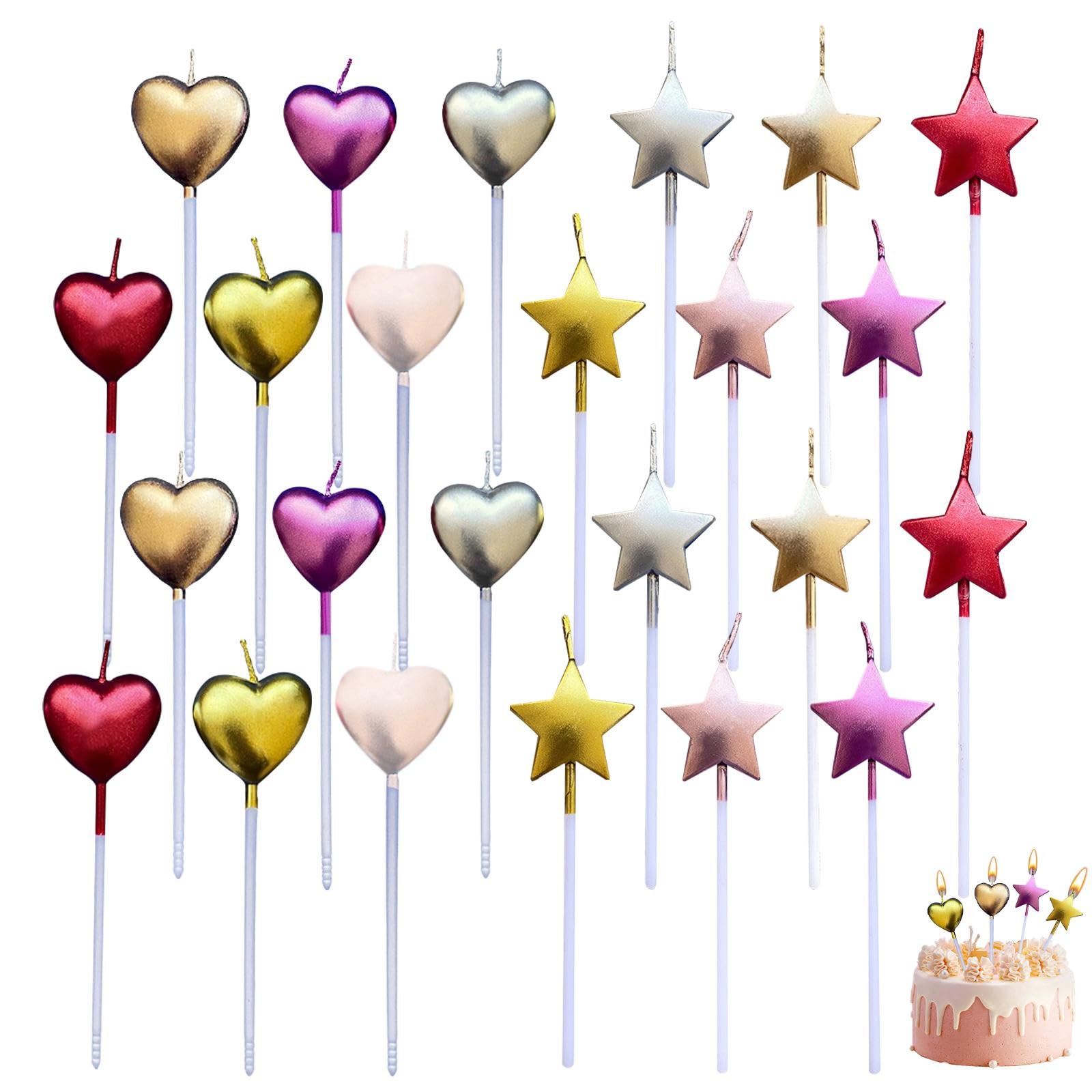 Wufgwbd Multicolor 24 Pieces Candles, Star Love Candles, Birthday Cake Candle Inserts, Creative Candle Decorations, Party Cake Accessories
