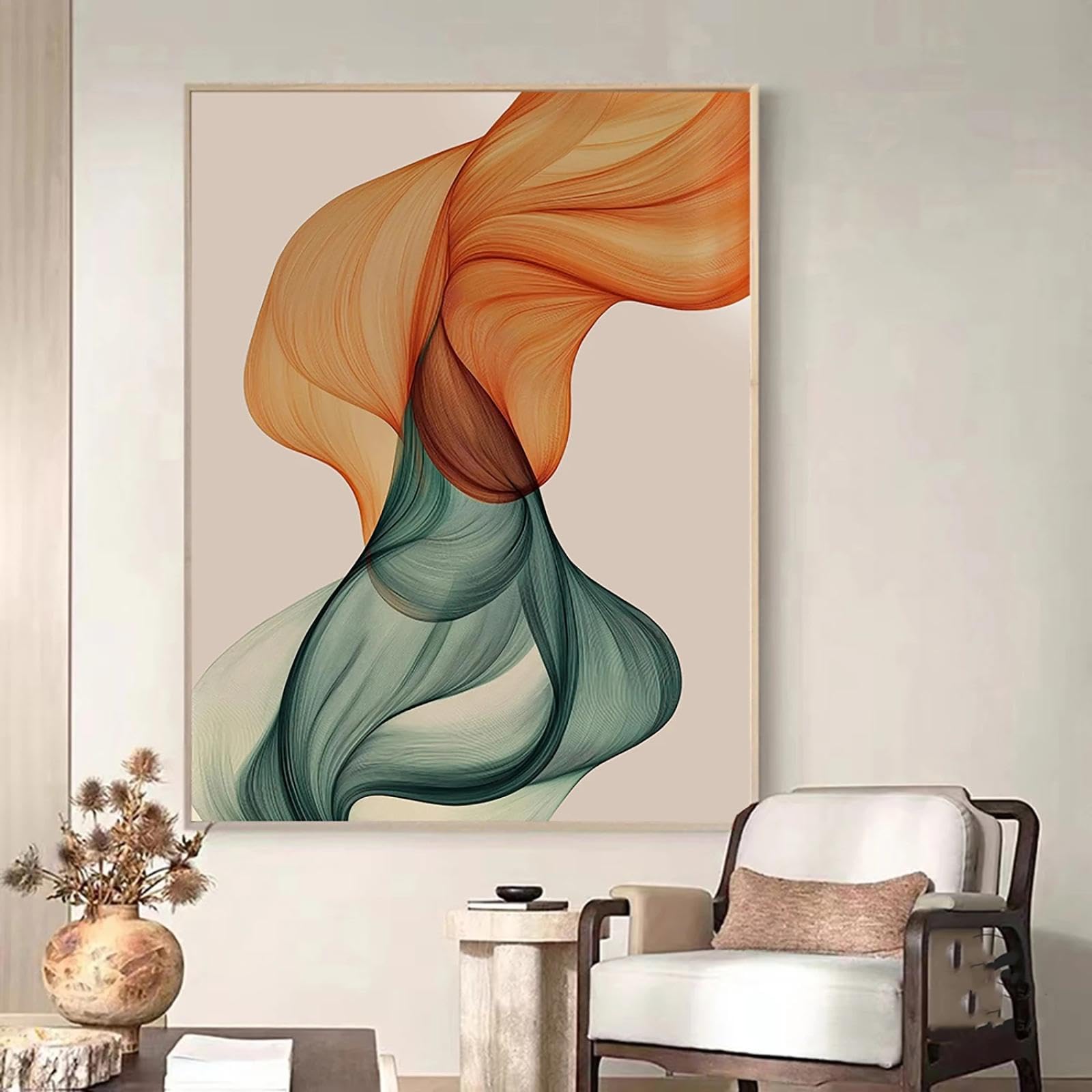 Toile moderne vert sauge pour valoriser un mur blanc de salon - 8