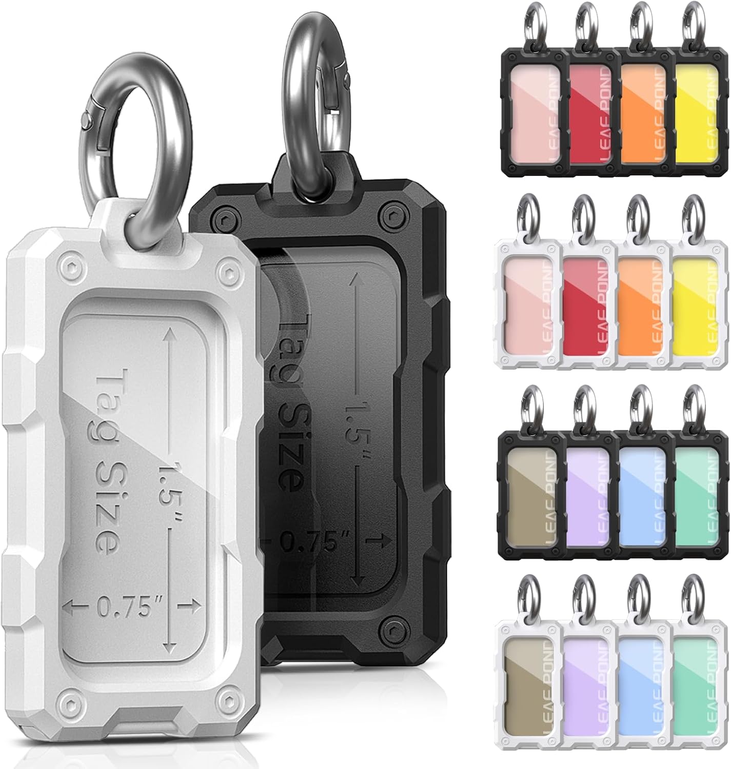 16 Pack Solid Plastic Key Tags with Keychain Rings, Color ID Name Label in Clear Windows.