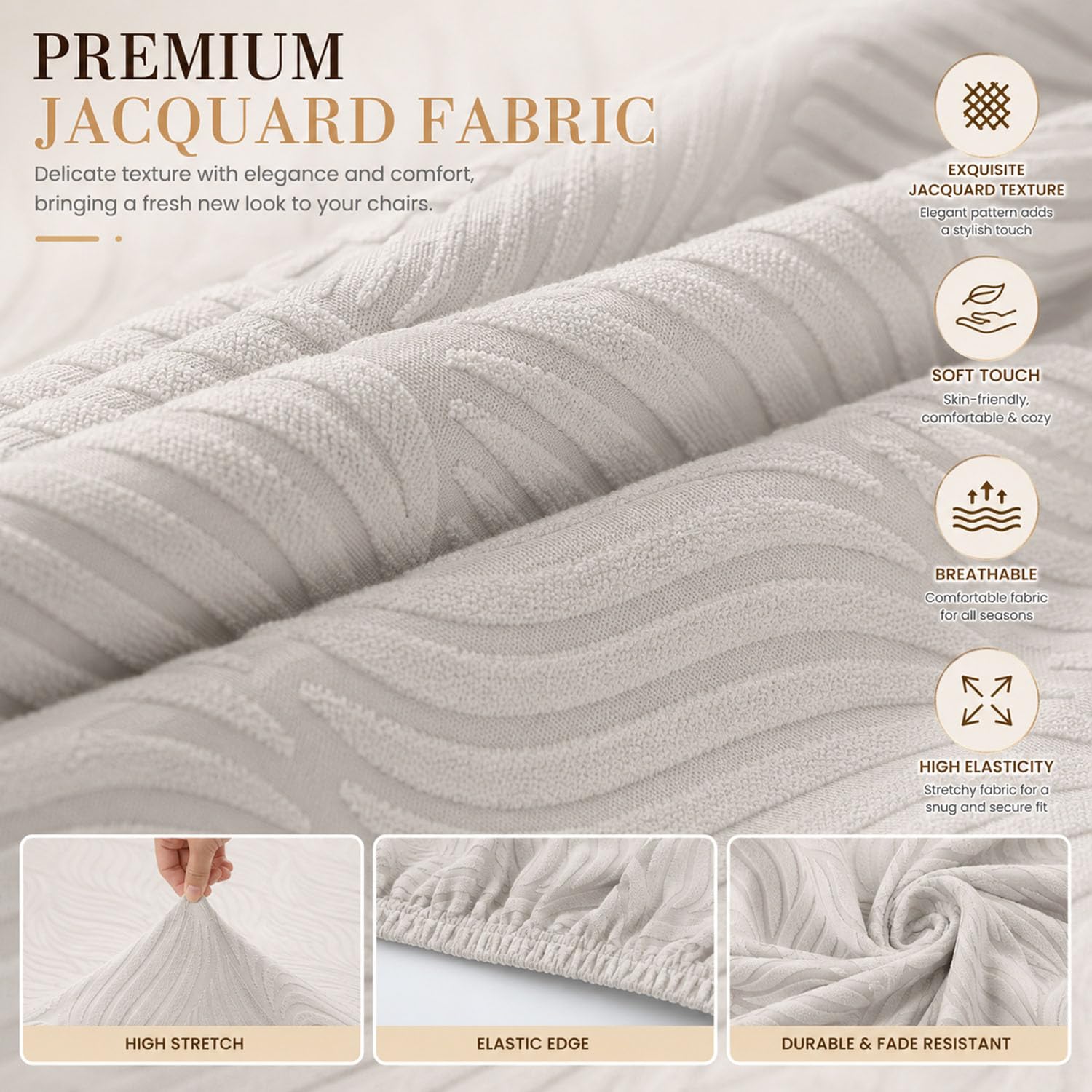 YOPOIY Stretchhussen für Esszimmerstühle, Katzensicher, hohe Rückenlehne, kratzfest, Parson-Stuhlbezug, extra groß, ohne Armlehnen, Beige, 6 Stück