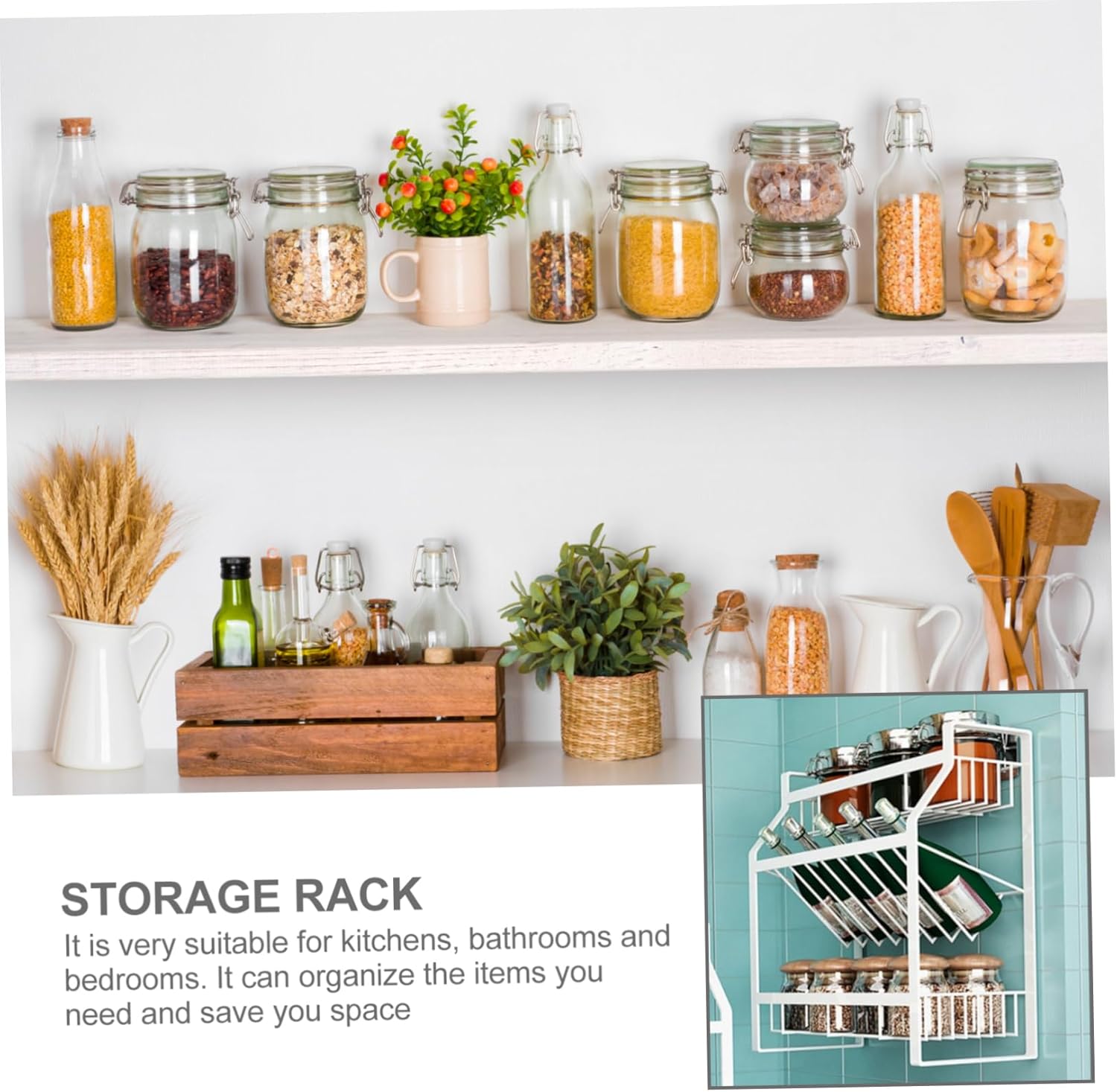 Ciieeo Multi-Layer Spice Rack Organizer for Kitchen Adjustable Seasoning Storage Holder Natural Bamboo for Herbs and Condiments Suitable for Countertop and Pantry