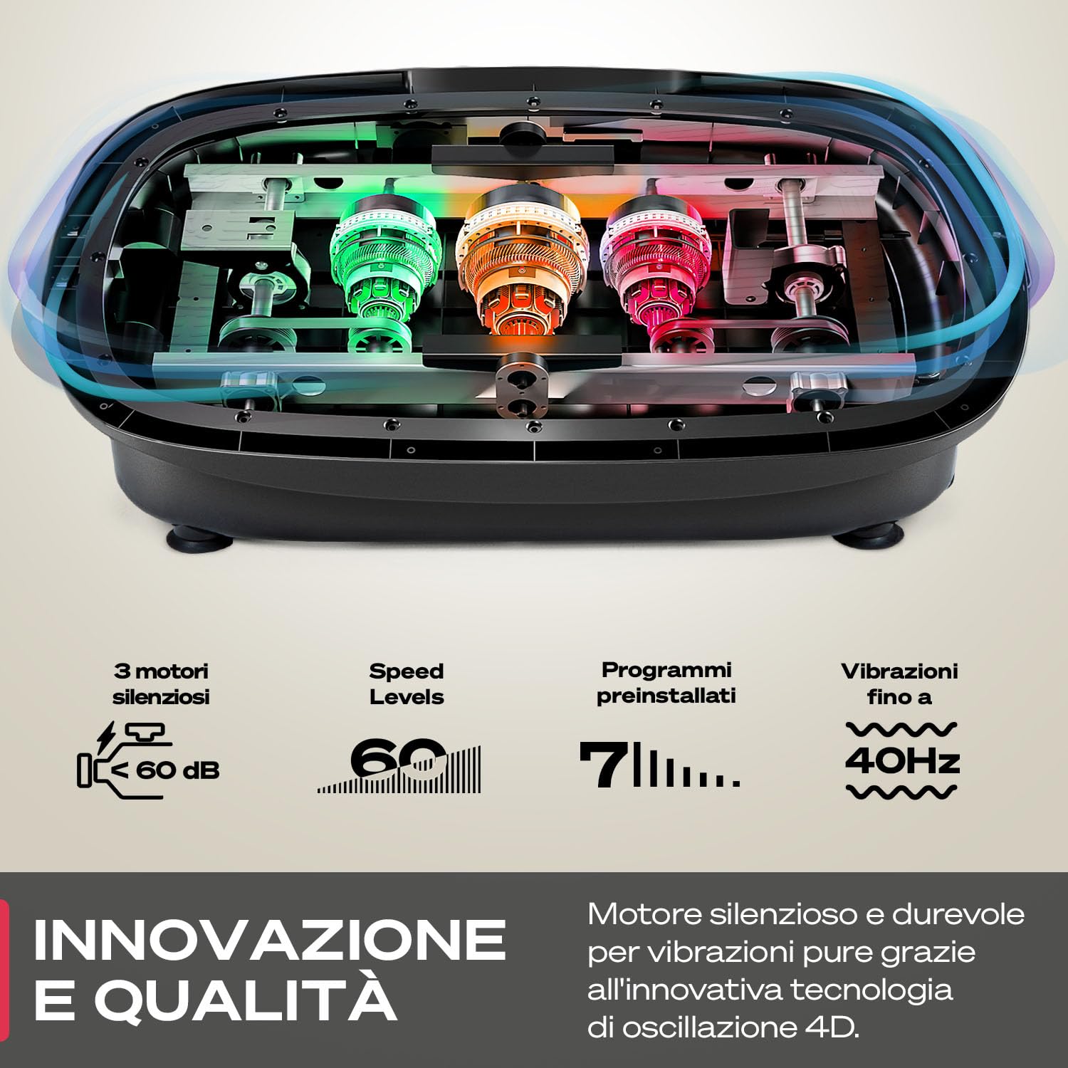 Sportstech Piastra vibrante 4D Premium | Smart LED I 3 motori silenziosi I Next-Level Training con sedile, maniglie per flessioni ecc. Display Color Touch + Bluetooth I Fitness & Yoga per la casa |