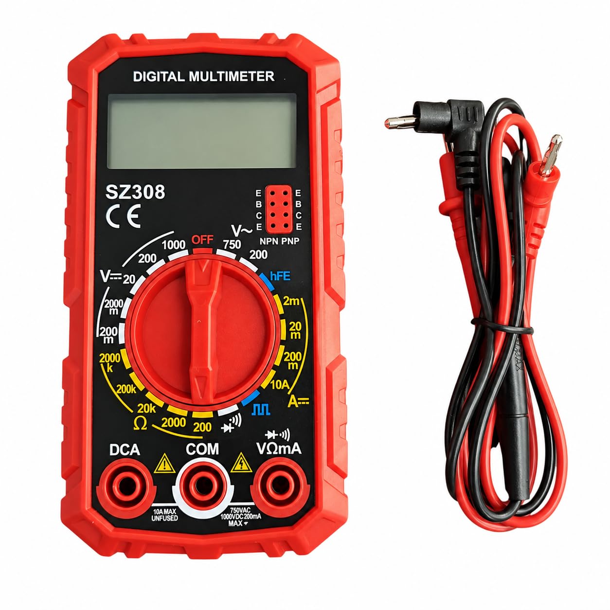 SZ308 Digital Multimeter, High Precision AC/DC Voltage Tester | AC/DC Voltage Tester, hFE Transistor Test, 1000V DC Range, LCD Display, Test Leads Included-image-32