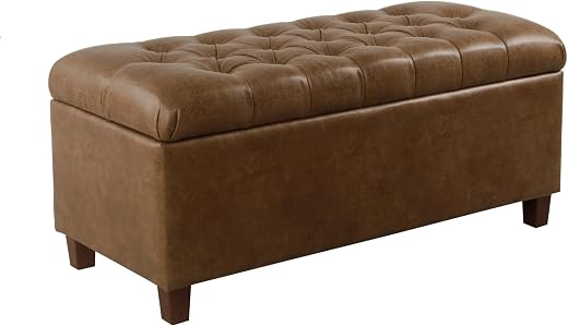 HomePop Home Decor | Button Tufted Storage Bench | Ottoman Bench with Storage for Living Room & Bedroom, Distressed Brown ...