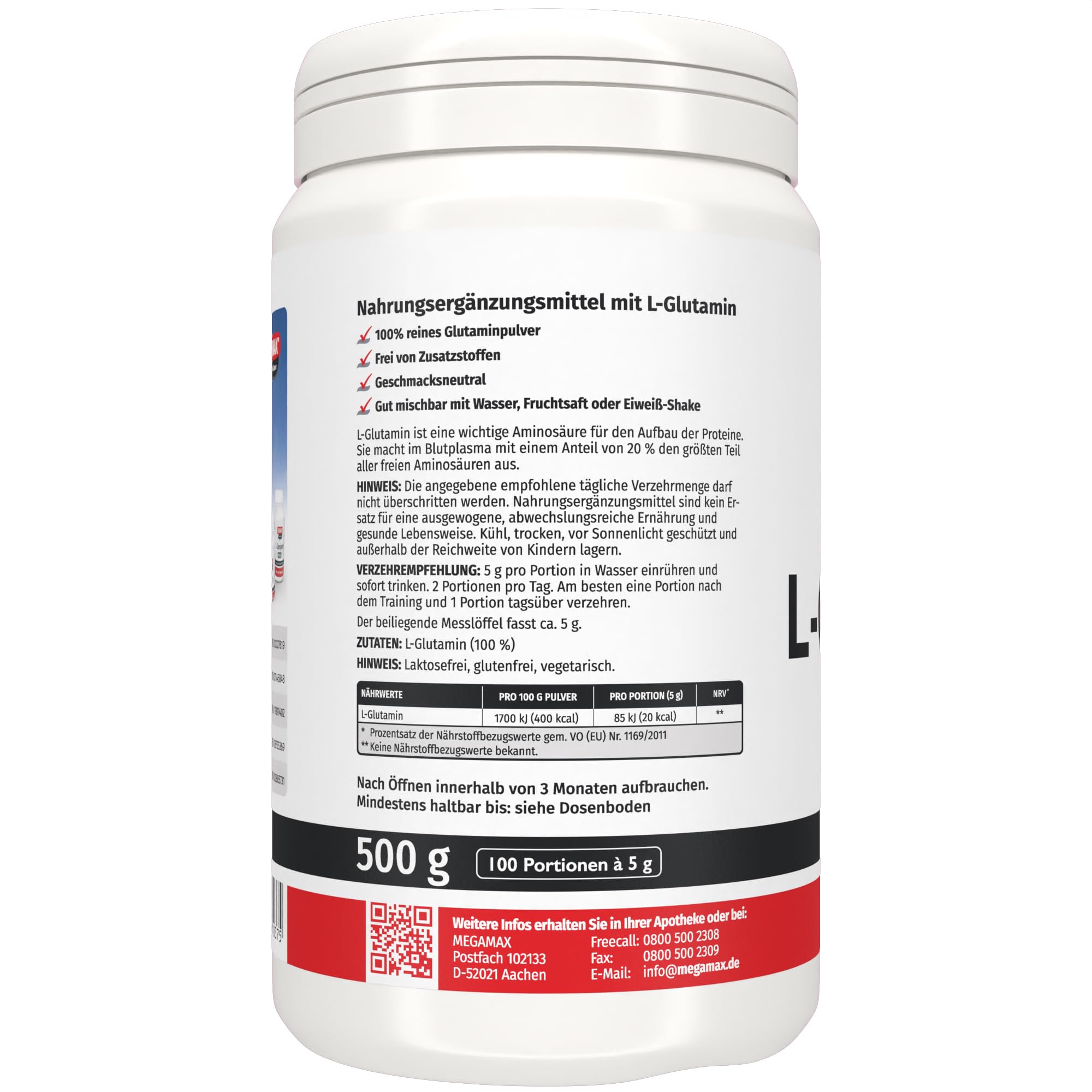 MEGAMAX L-Glutamin Pulver – geschmacksneutral, 100% rein, 300 Portionen (3er Pack)
