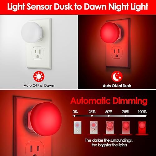 Miniatura 2 de FOLKSMATE Paquete de 5 luces LED nocturnas, enchufables con sensor de luz del atardecer al amanecer, luz nocturna inteligente de encendidoapagado