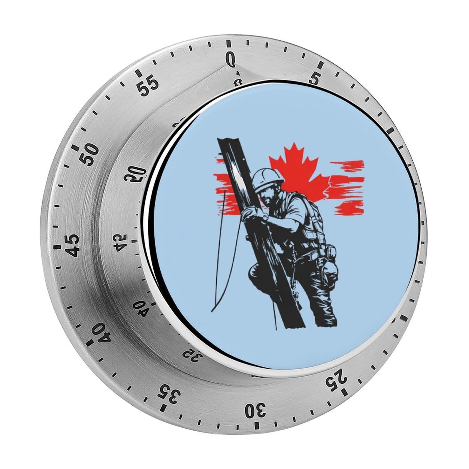 Lineman with Canada Flag Funny Timer 60 Minute Countdown Timer Mechanical Time Management Tool for Kitchen Work