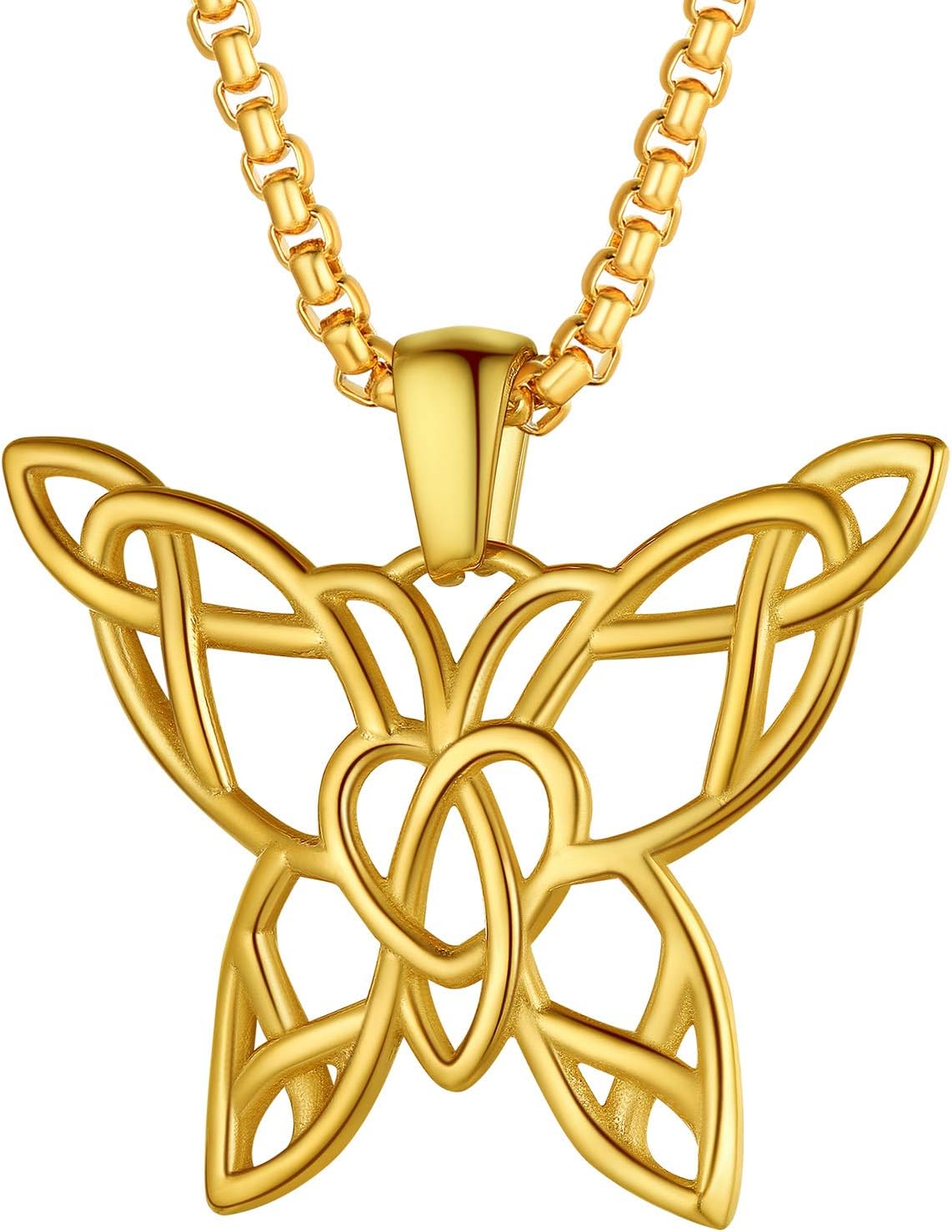 PROSTEELVintage Celtic Knot Pattern Butterfly/Round Pendant Necklace for Men Women Stainless Steel/18K Gold Plated Fashion Jewelry