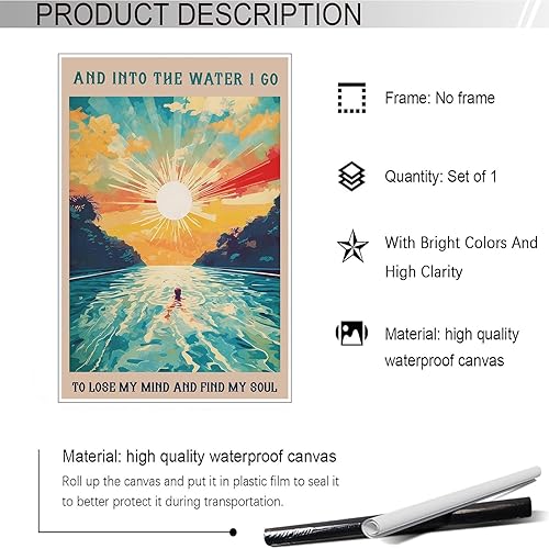 Miniatura 2 de Lienzo abstracto vintage con diseño de océano en el agua, I Go To Lose My Mind And Find My Soul Posters Sunrise Sunset Landscape Prints Pintura para