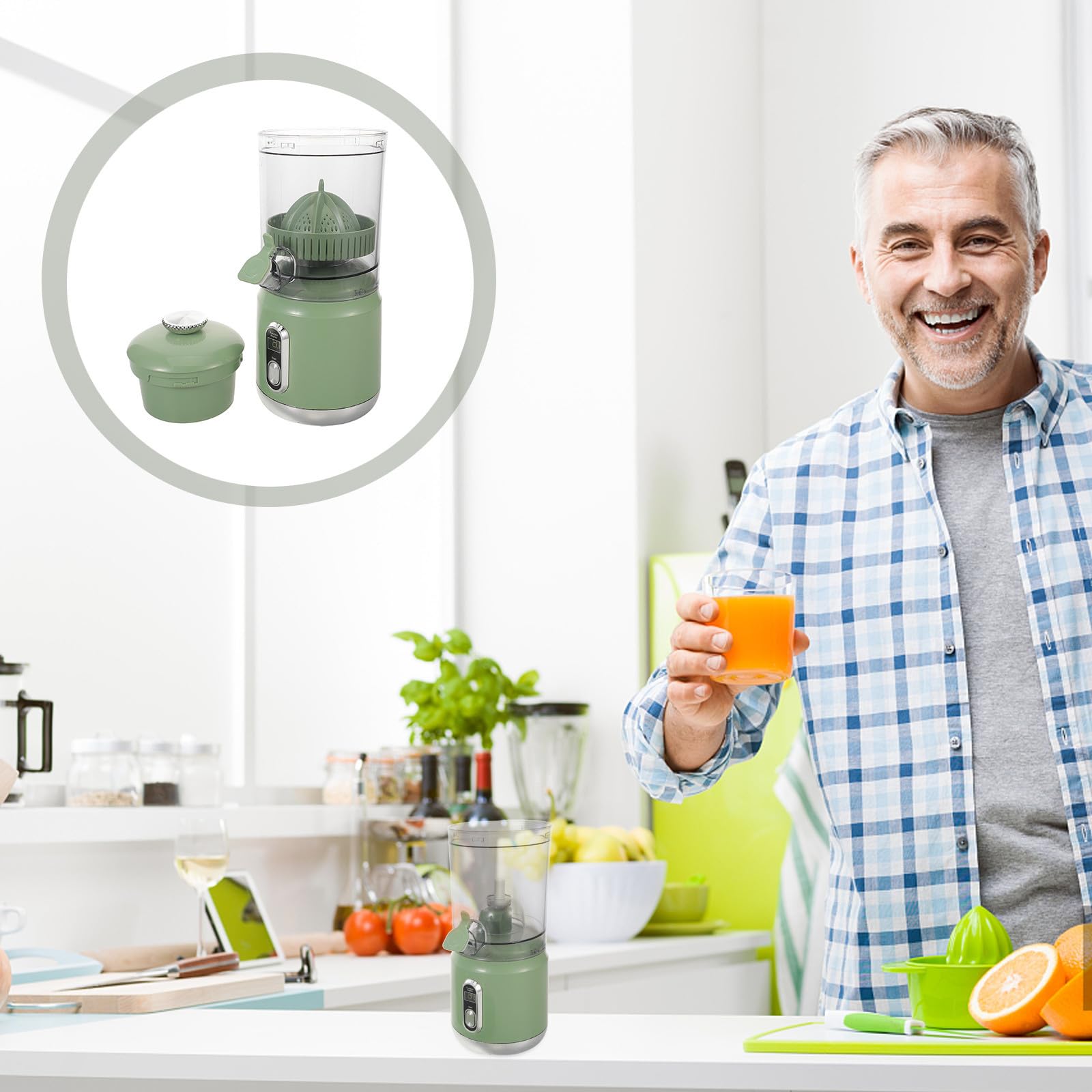 Kichvoe Exprimidor de Cítricos Portátil, Exprimidor de Naranjas Eléctrico de Plástico, 600ml, Verde, Separador de Pulpa, para Frutas y Verduras, Viaje y Picnics al Aire Libre