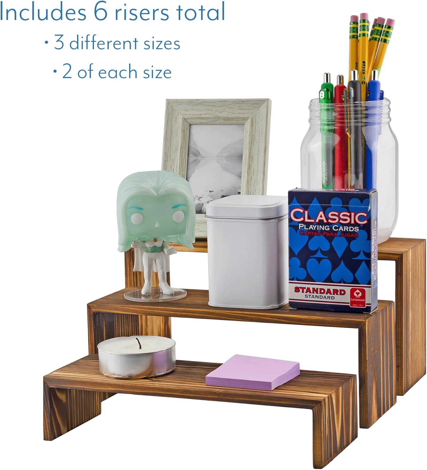 Rustic Dark Brown Fir Wood Stackable Display Risers Set