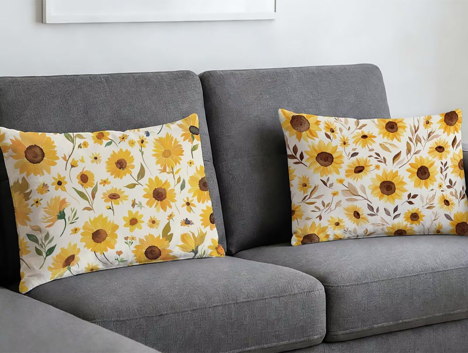 Coussin Tournesol Rectangulaire 40x70 et Taie Oreiller Velours Jaune