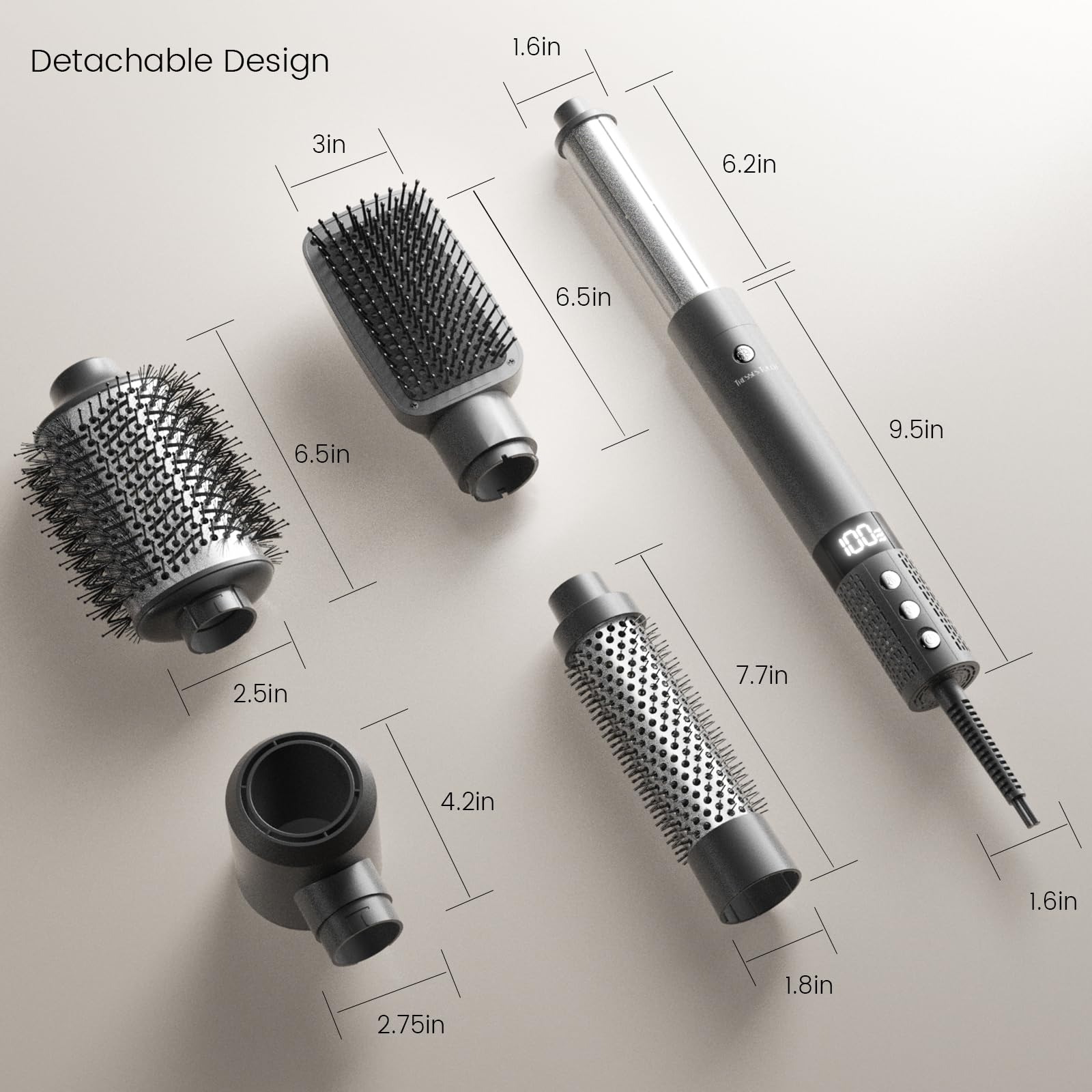 Hairstyler 6 In 1 Airstyler mit Rundbürstenföhn, 110.000 U/min, 1400W Airwrap für Locken, Volumen, Glätten, Trocknen, Grey