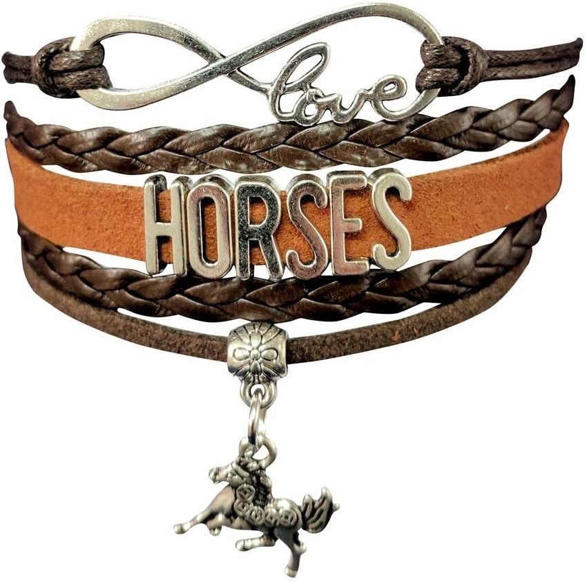 Perfect Seeking Love Horses Bracelet- Equestrianism Horseback Rider Riding Racing Hobby (Brown)