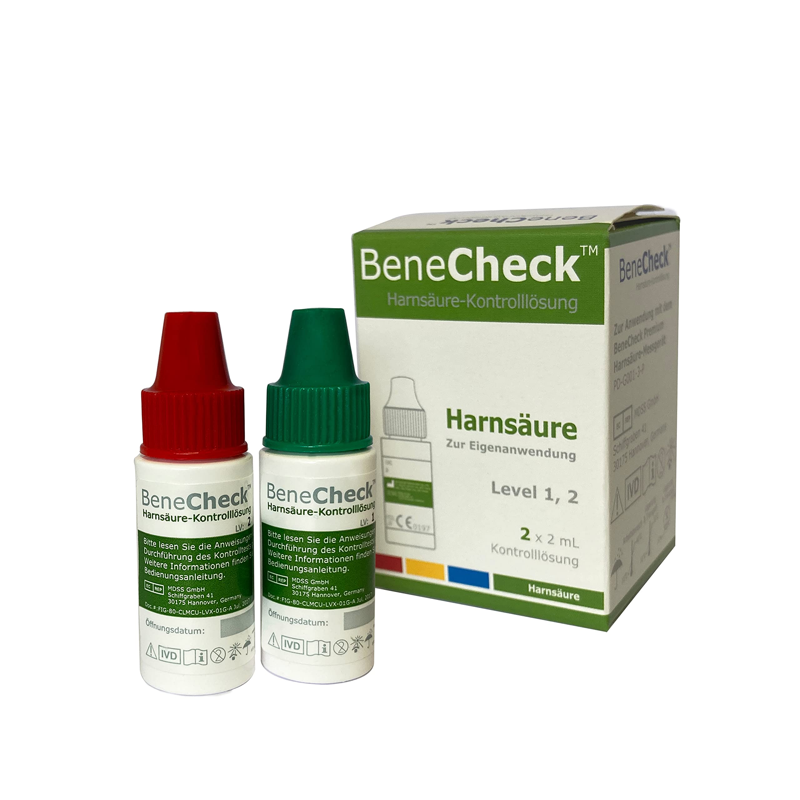 BeneCheck Harnsäure Teststreifen 25 Stück und Kontrolllösung im Bundle
