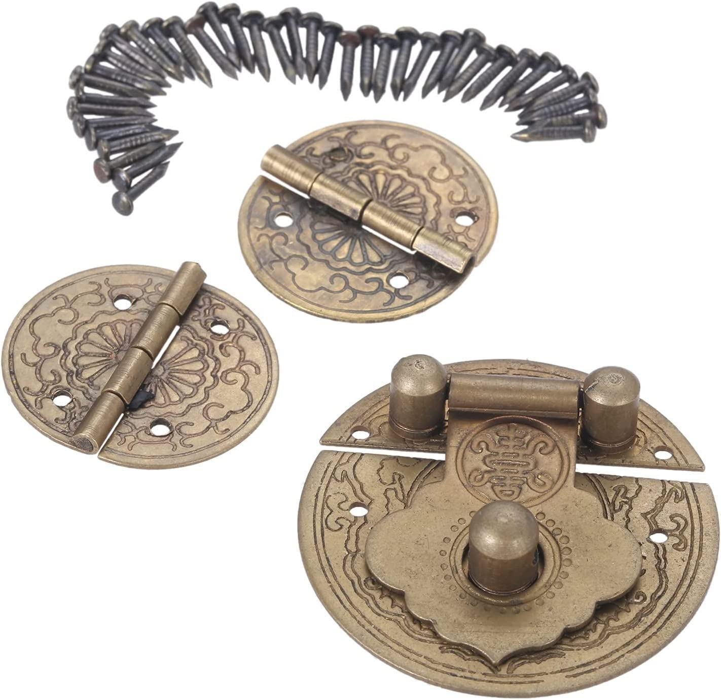Nvsfzgiyg One Color Retro Decoration Hinges,Antique Hinge, 3Pcs/Set Vintage Brass Lock Set 36Mm Wooden Box Vase Buckle Hasp Latch With Decorative Butt