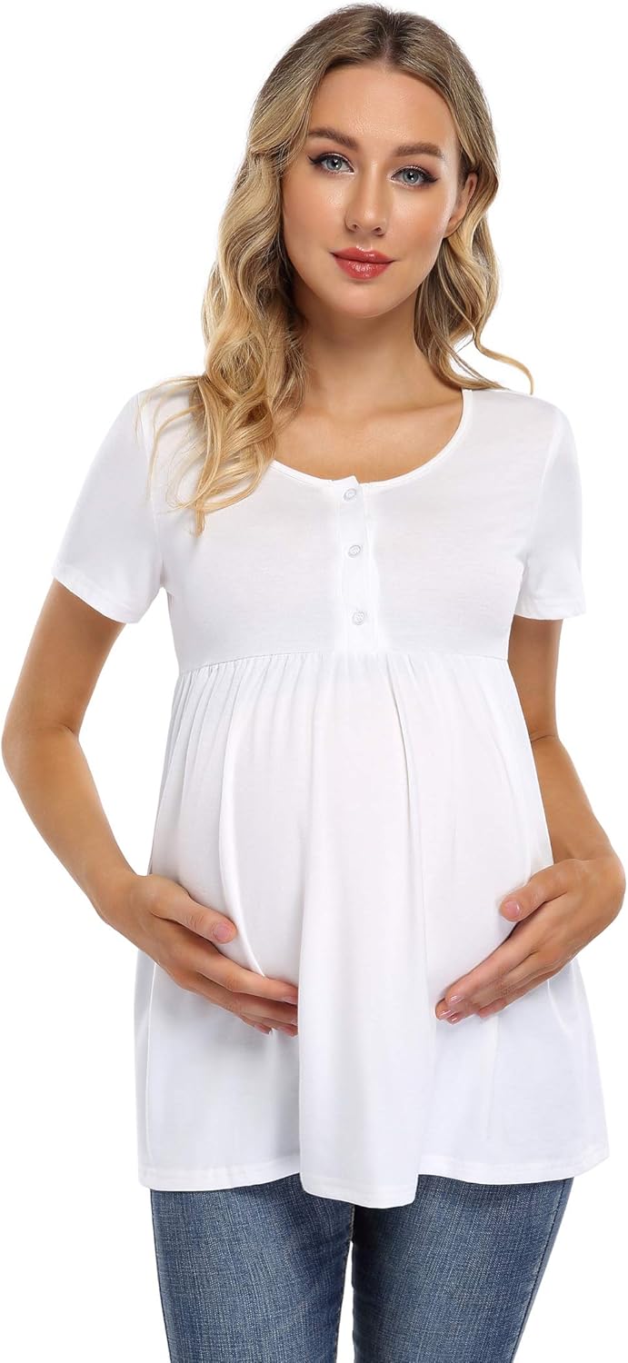 Coolmee Maternity Tunics Women's Maternity Tops Sleeve Balls Casual Tunic Tops Blouse Pregnancy Tee Shirt for Women at  Women’s Clothing store