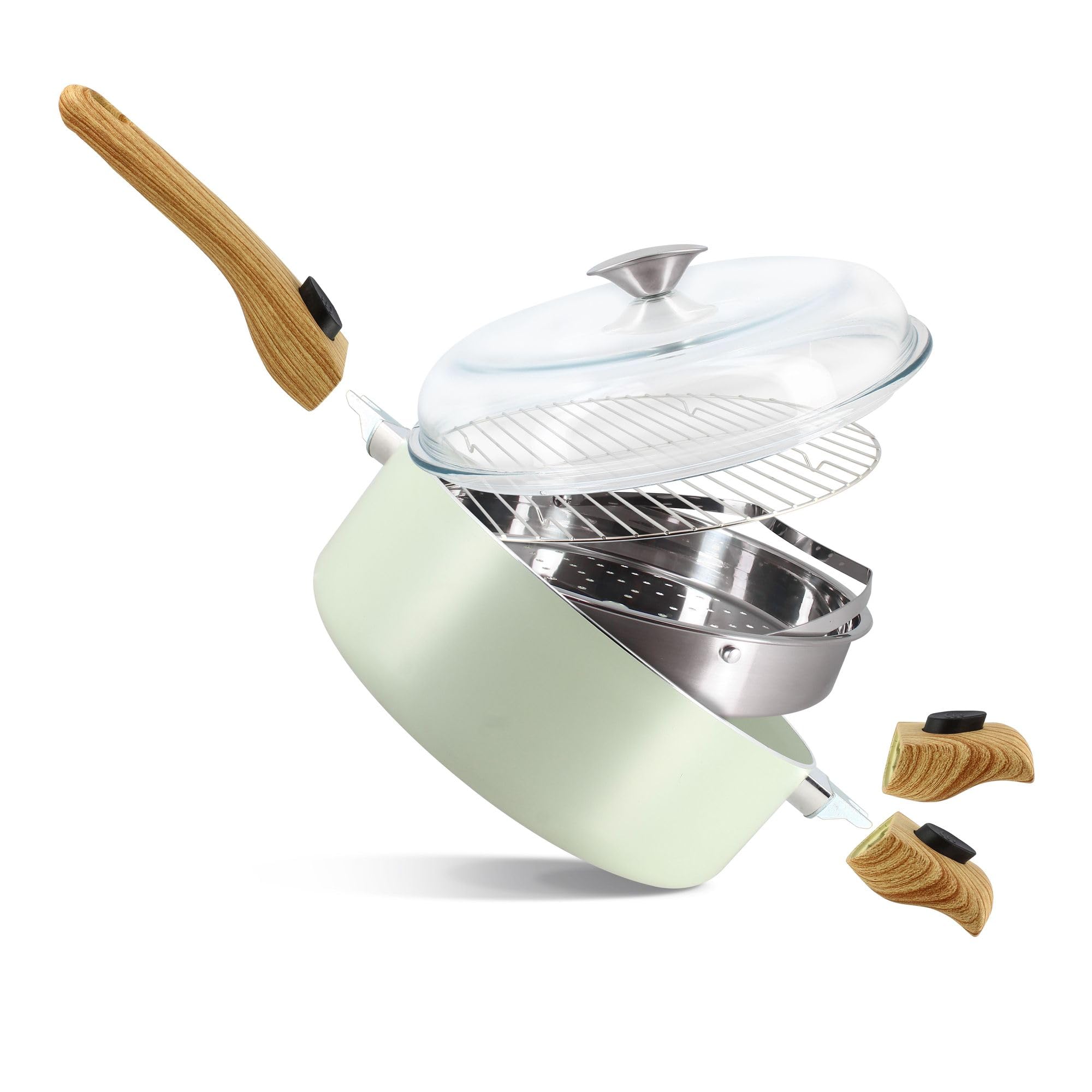 MENASTYL - Set culinaire multi-usages amovible Céladon 28cm en aluminium - Ustensile tout-en-un compatible tous feux et lave-vaisselle - Revêtement en céramique - 6020894