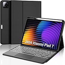 IVEOPPE Case with Keyboard for Xiaomi Pad 7/7 Pro 11.2 Inch, Keyboard for Xiao Mi Pad 7 Con Touchpad, 7-Colour Lighting Removable Magnetic QWERTZ for Xiaomi 7 2024 11.2 Inches, Black