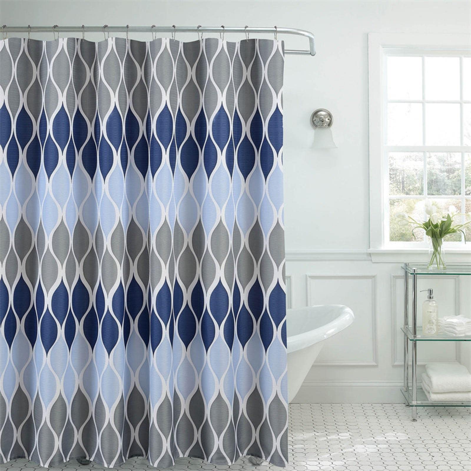 Yanyan Art Geometric Pattern Blue Shower Curtain Liner Waterproof Modern Popular Polyester Fabric Shower Curtain for Bathroom Decorative 29x64in-