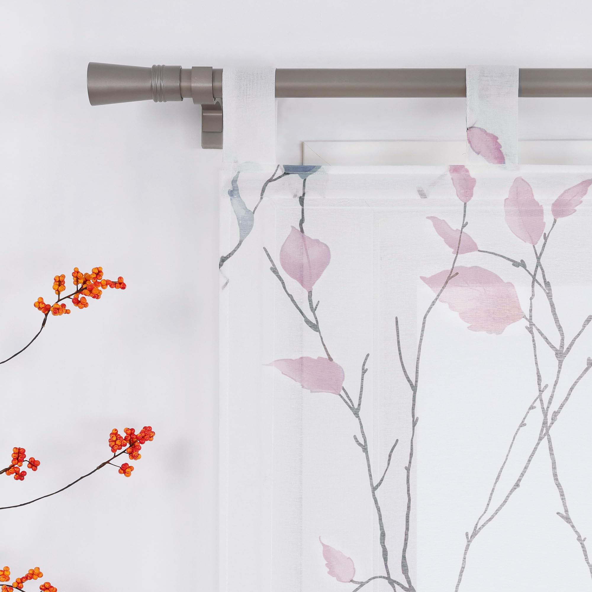 Joyswahl Raffrollo mit Schlaufen Landhausstil Raffgardinen Wohnzimmer Schlaufenrollo Fenster Vorhänge Transparent mit Blatt- und Blumenmuster BxH 140x140 cm Violett 1er Pack