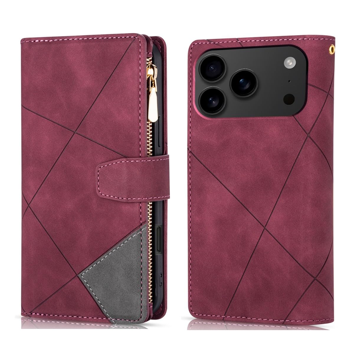 Housse en cuir iPhone 12 Pro Max rouge de qualité supérieure avec zip - 7