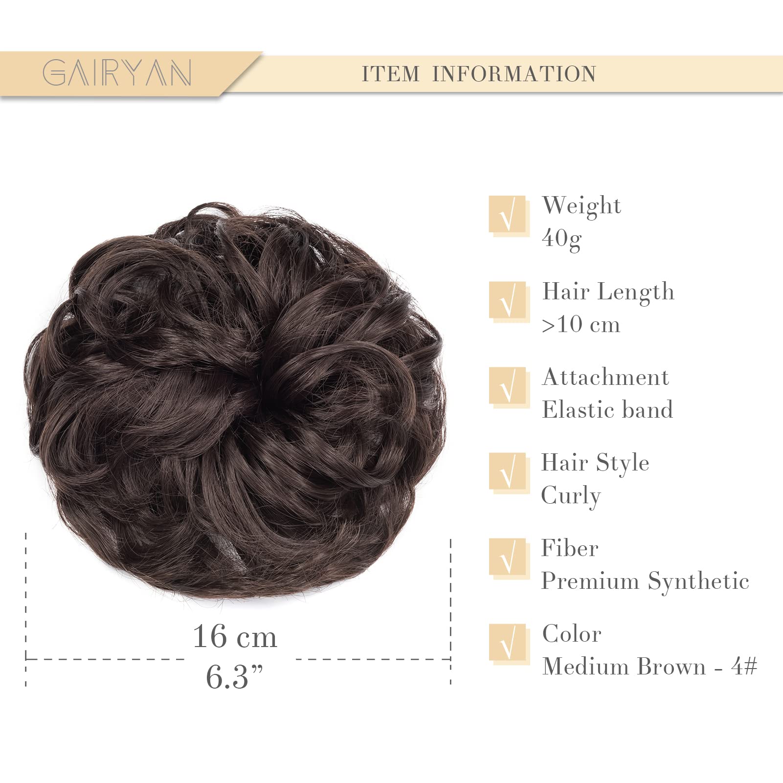 Gairyan Hair Scrunchies Hair Bun Hair Extensions Messy Bun Tousled Updo Curly Donut Hair Chignon Wavy Ponytail Hair Pieces for Women 40g (Medium Brown) - Image 2