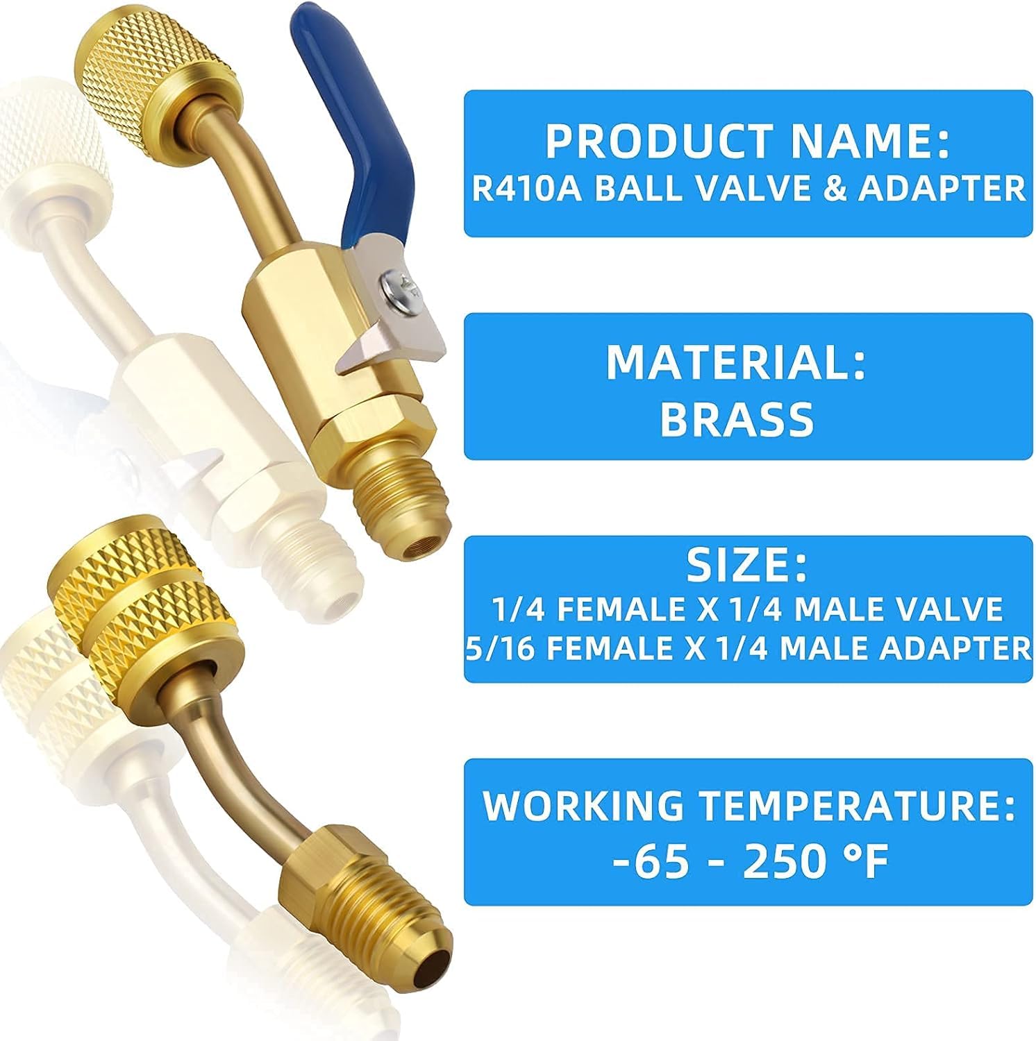 7 Stück AC-Kältemittel-Kompaktkugelhahn 1/4 Zoll for R410A R134A R12 R22 HVAC-Adapter 5/16 Zoll Buchse auf 1/4 Zoll Außengewinde