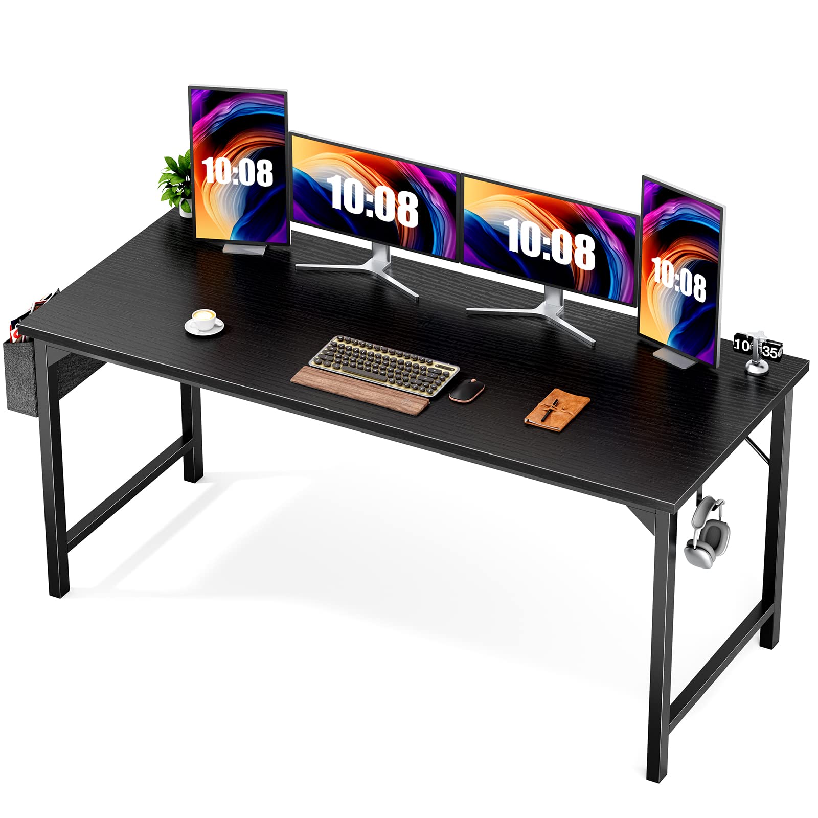 Photo 1 of Sweetcrispy Computer Desk Home Office Desk 63 Inch Writing Desks Large Desk Study Table Modern Simple Style Work Table with Storage Bag and Iron Hook Wooden Desk for Home Black 63-Inch