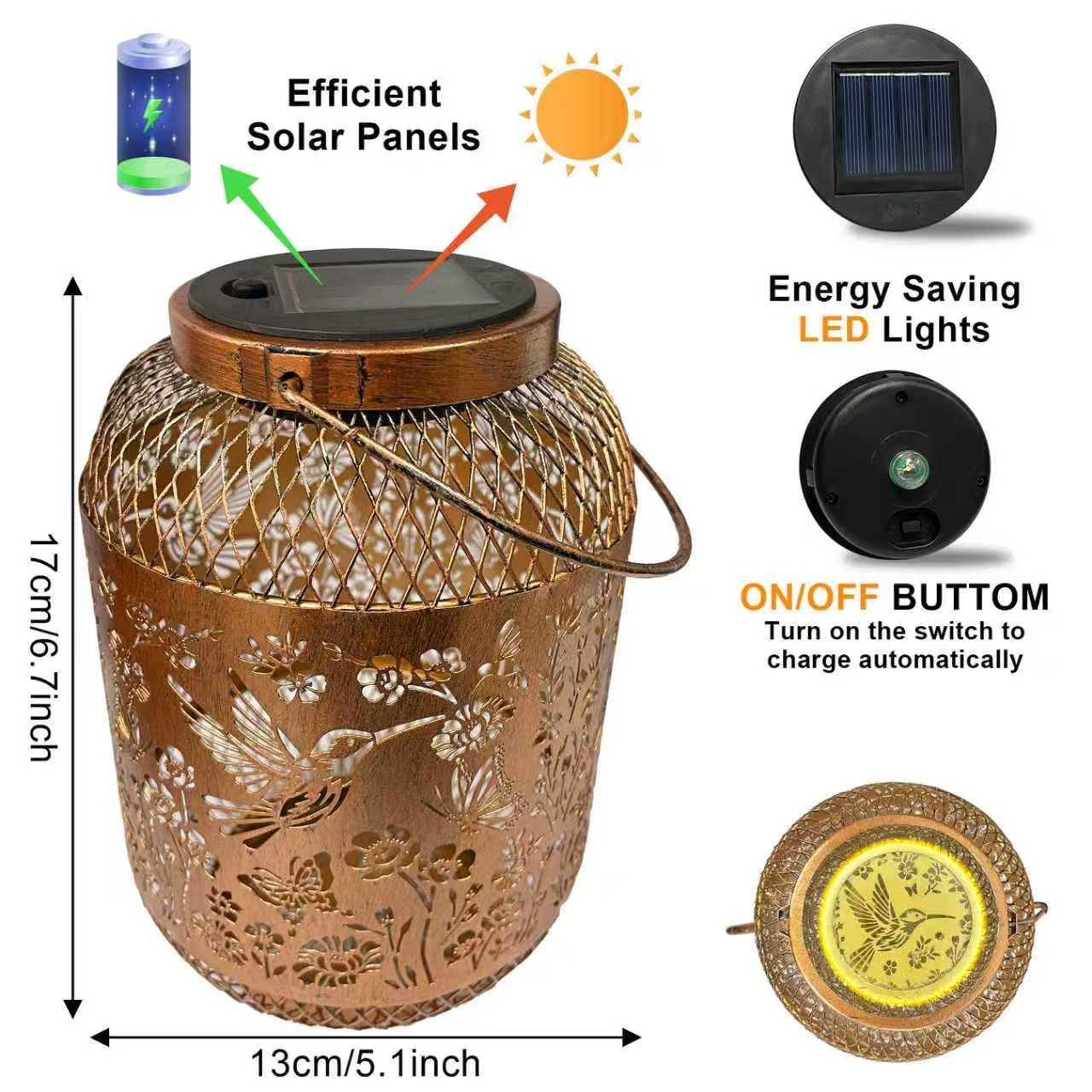 VEEKAY Lanterne Solaire Exterieur, LED Lampe Solaires de Jardin,IP65 Étanches,Lampe Solaire Exterieur Jardin en Métal pour Patio Terrasse Cour Table (Fleurs pour colibris)