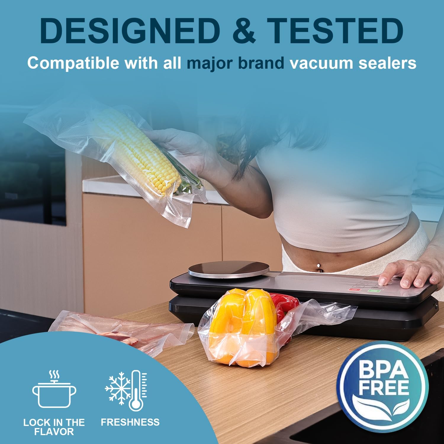 Vacuum Sealer Bags 100 pcs 8"×12" Precut Bags for Food Saver, BPA Free, Duty Food Sealing Bags for Storage, Meal Prep, Sous Vide