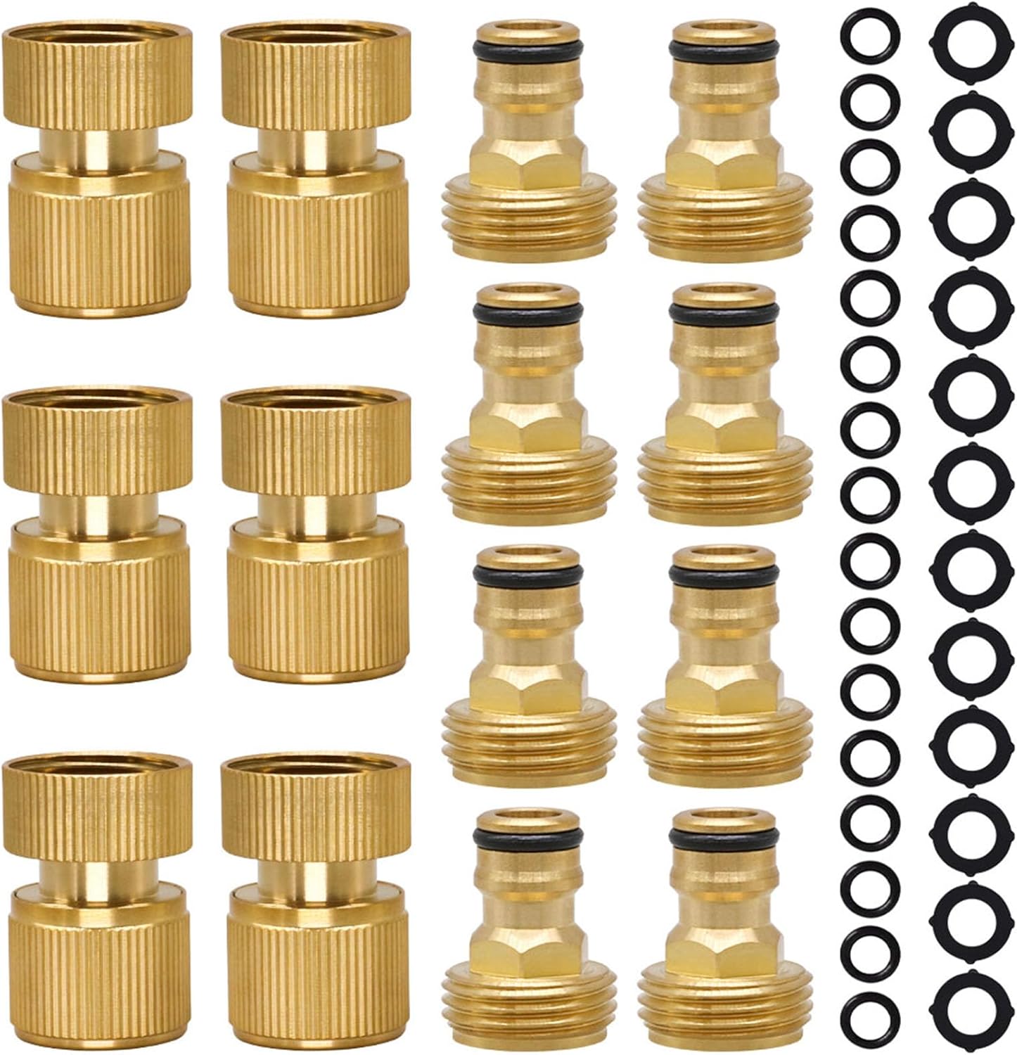 GHT 3/4 Garden Hose Quick Connect Fittings, Male/Female GHT Thread Brass Fitting Kit for Faucet Valve Outdoor
