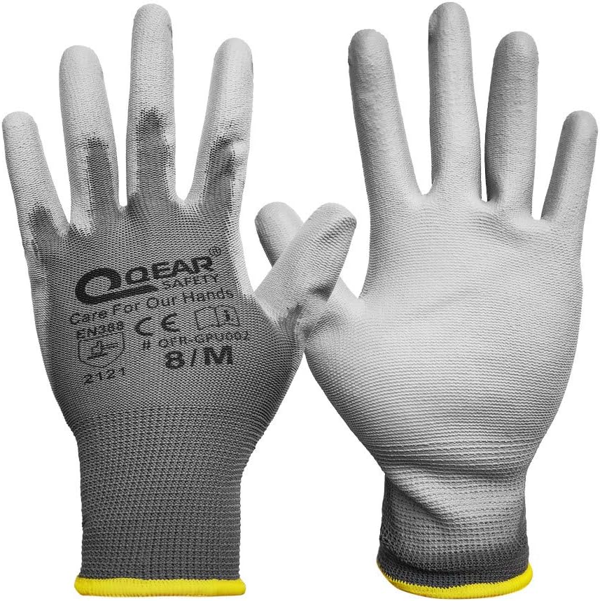 QEAR 12 Pairs PU Palm Coated Work Safety Gloves, Knitted Liner, Multi-function, Light-weight, Thin, and Breathable