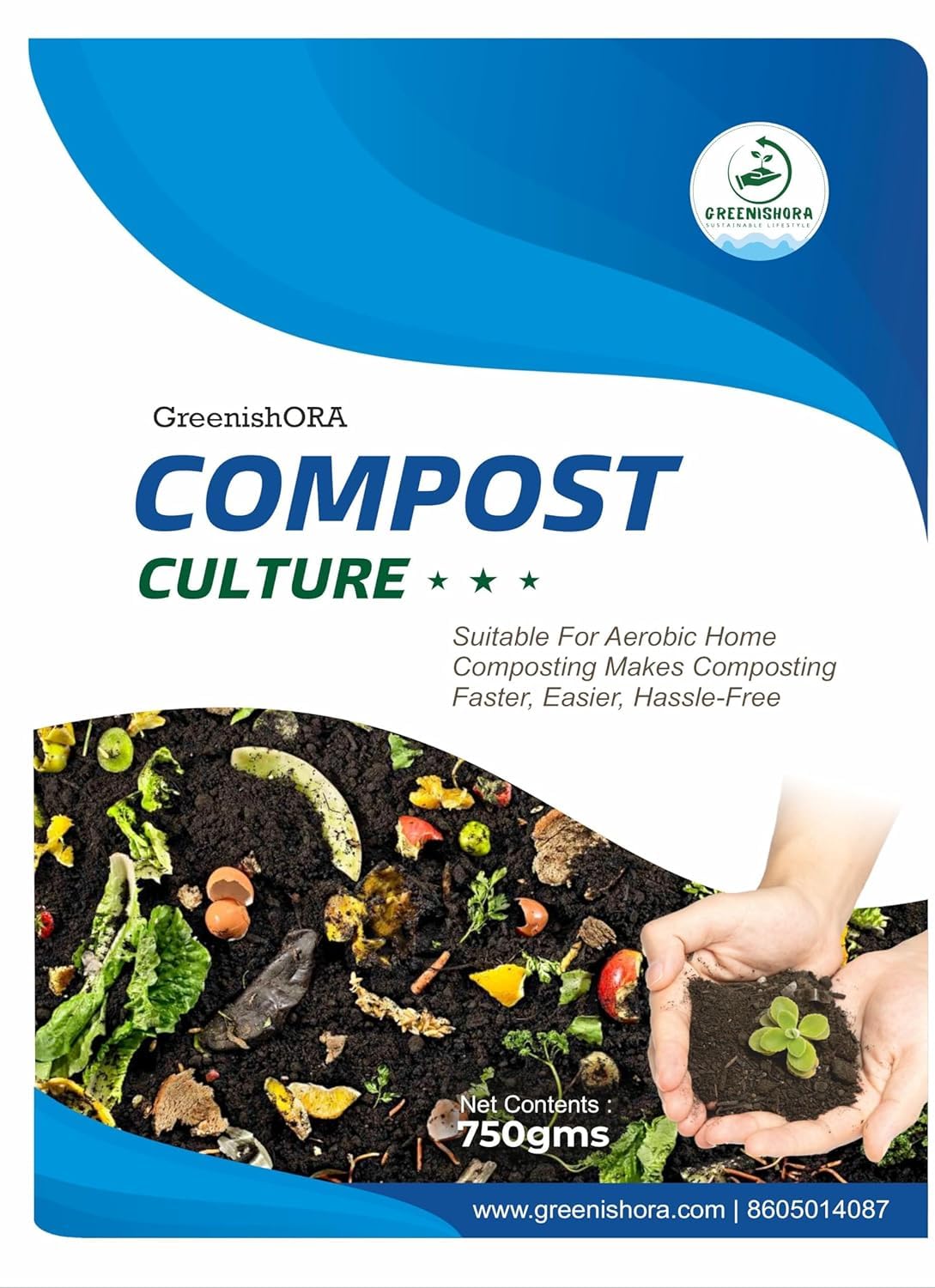 GREENISHORA Compost Maker Culture Powder | Suitable for Aerobic Home Composting Makes Composting Faster, Easier, Hassle-Free| Prevents Foul Smell in The Compost (750gms) (B0CYZ3YQWJ) Amazon Price History, Amazon Price Tracker