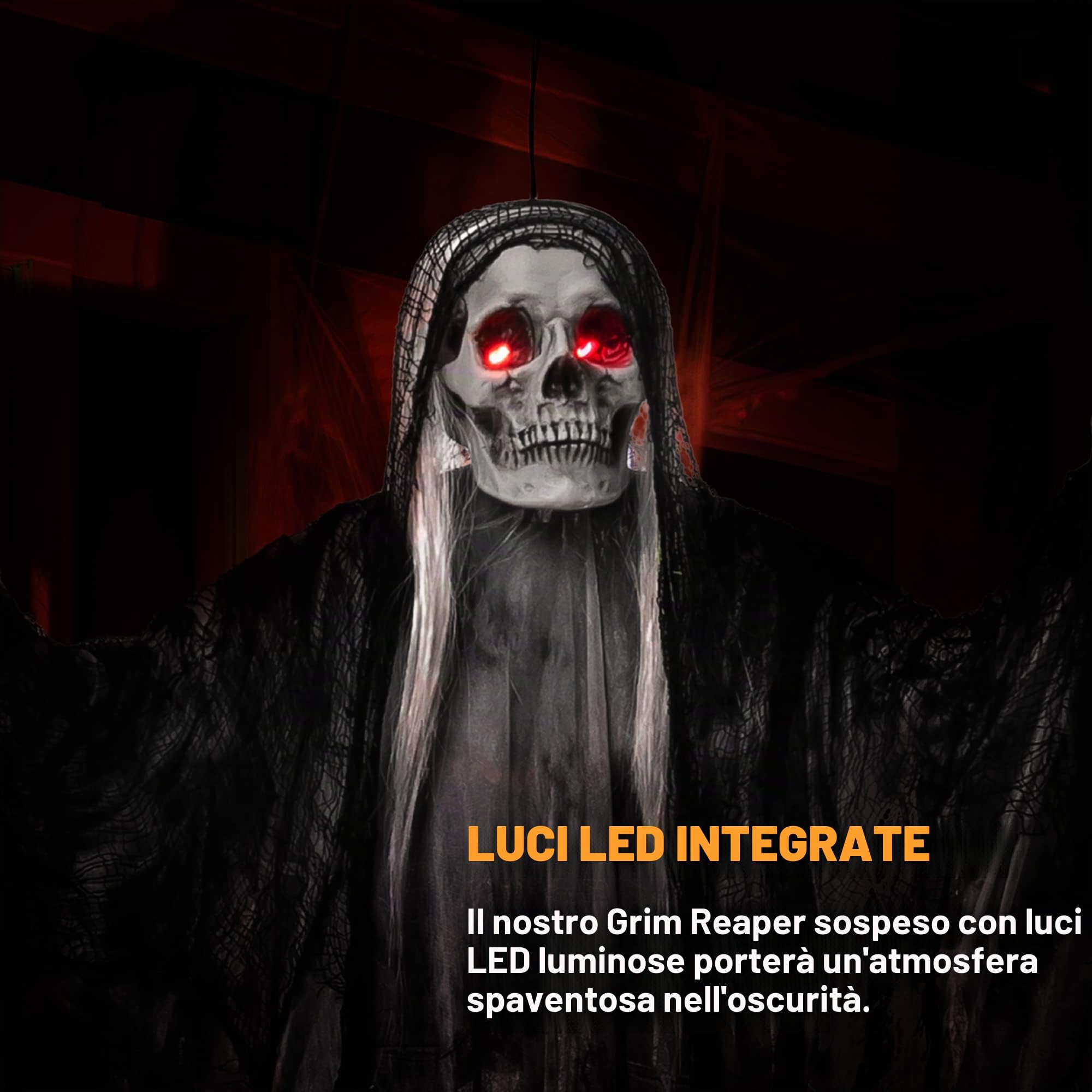 OYIN - Decorazioni animate da appendere per Halloween con occhi luminosi e suoni raccapriccianti, decorazioni per Halloween con scheletro fantasma decorazioni per casa infestata,