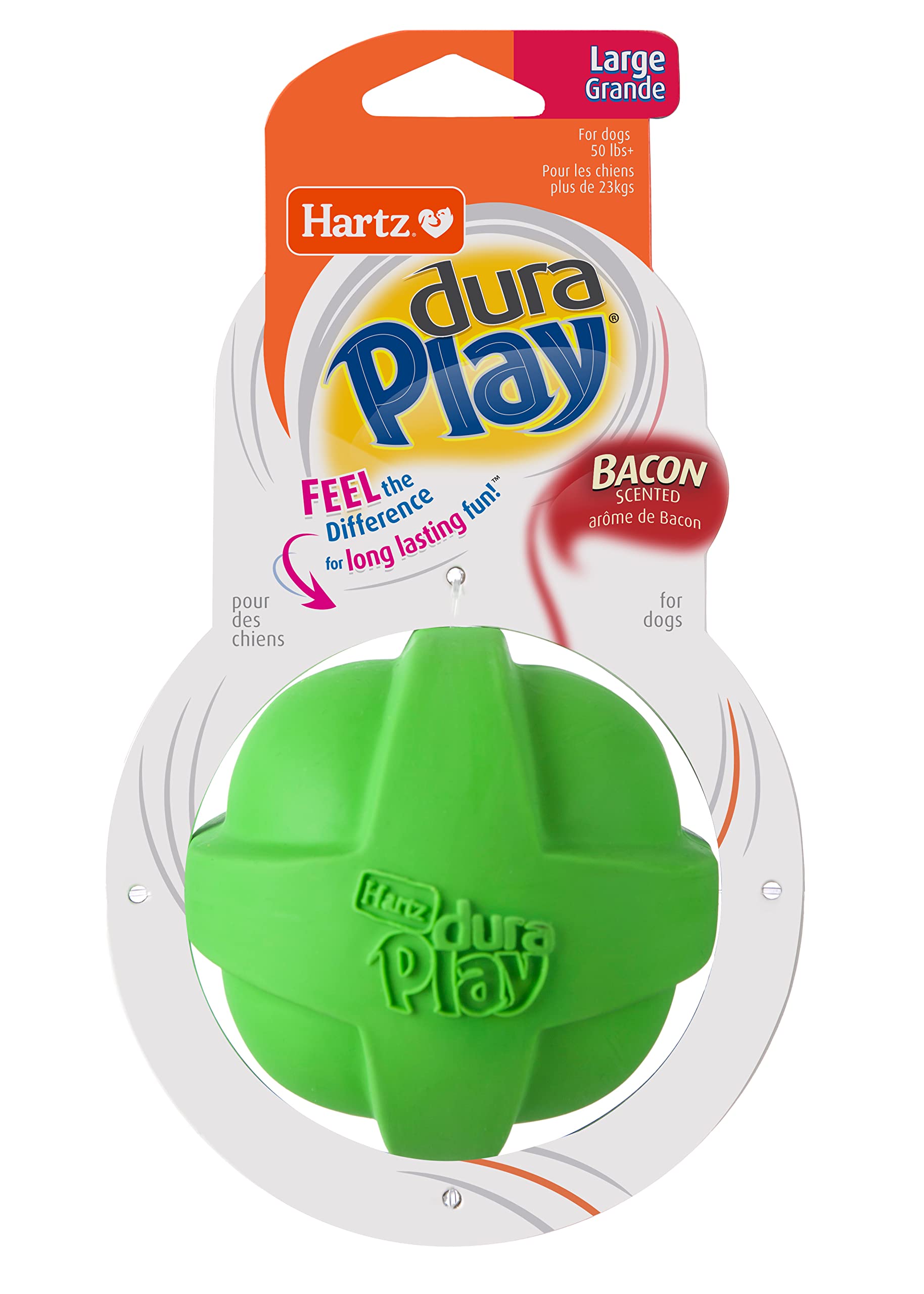 Hartz DuraPlay Bacon Scented Dog Toys, Large 1 Count, Colors may vary