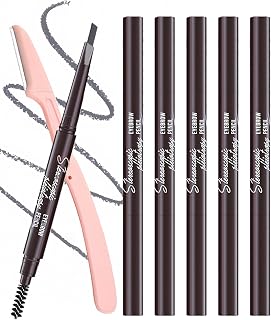 Waterproof Eye Brow Pencils for Women, 6Pcs Double-ended Grey Eyebrow Pencil with Razor Kit, Triangular Tip Design Makes it Easier to Define and Fill in Brows for a Natural Look