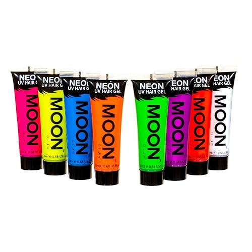Moon Glow - Gel para el cabello Blacklight Neon UV - Juego de 8 tubos de 0.67 oz - Tinte temporal para el cabello - Spike and Glow!