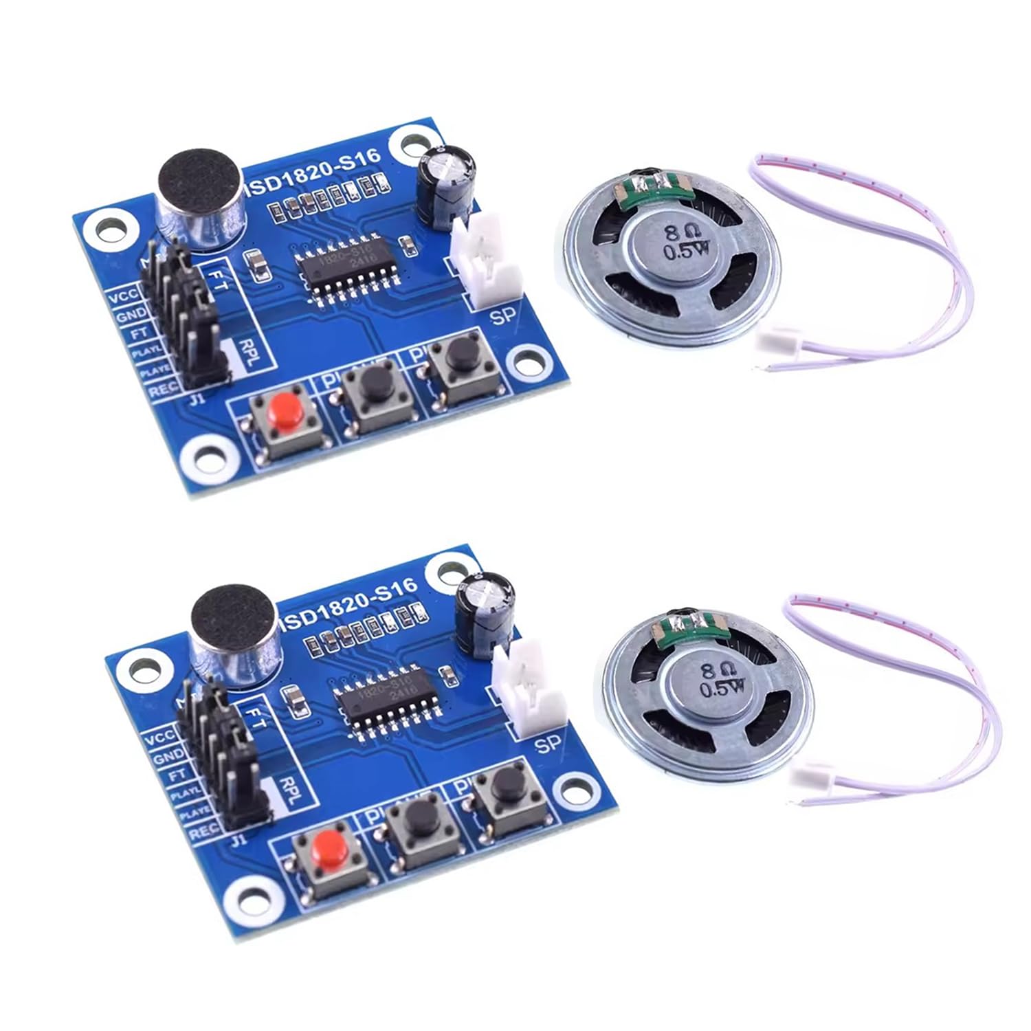 HiLetgo 2pcs ISD1820 Recording Module Voice Module the Voice Board telediphone Module Board with Microphones + Loudspeaker
