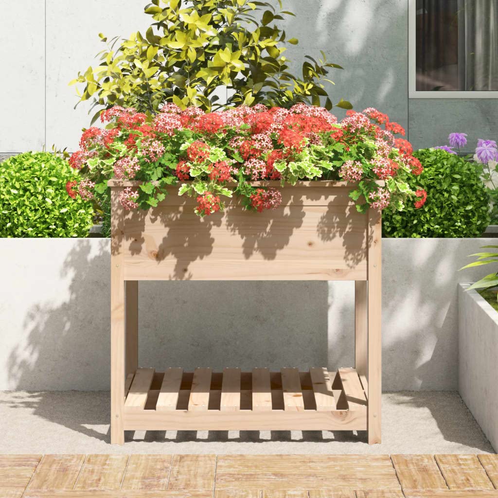 Jardinière surélevée en pin avec étagère - 82,5 x 82,5 x 81 cm